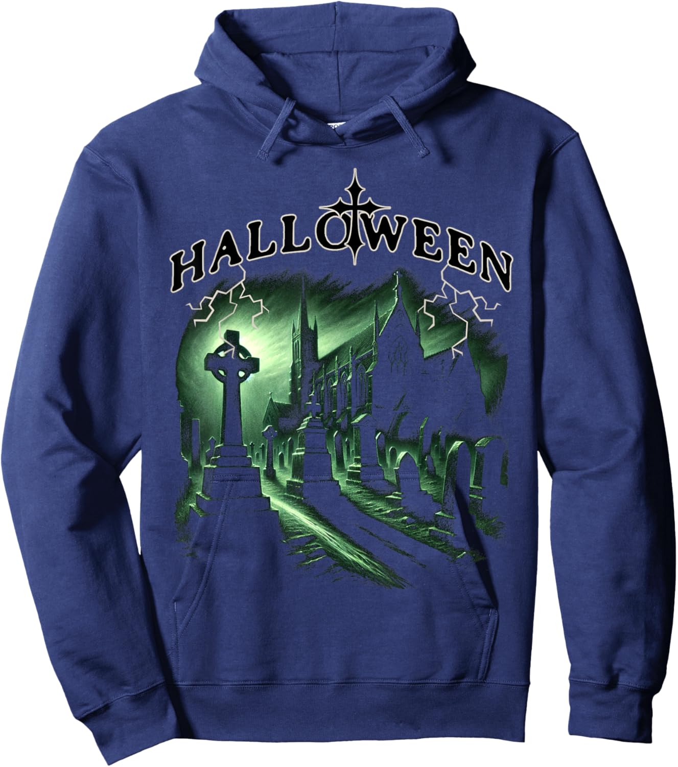 Halloween Spooky Churchyard Gothic Graveyard Scene Hoodie - Hoodie | Navy
