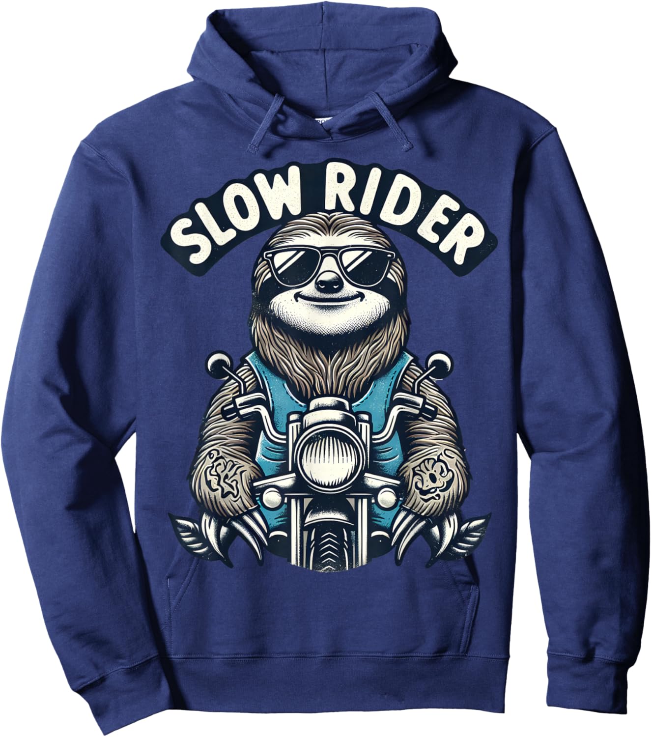 Cool Sloth on Motorcycle Slow Rider Funny Hoodie - Hoodie | Navy