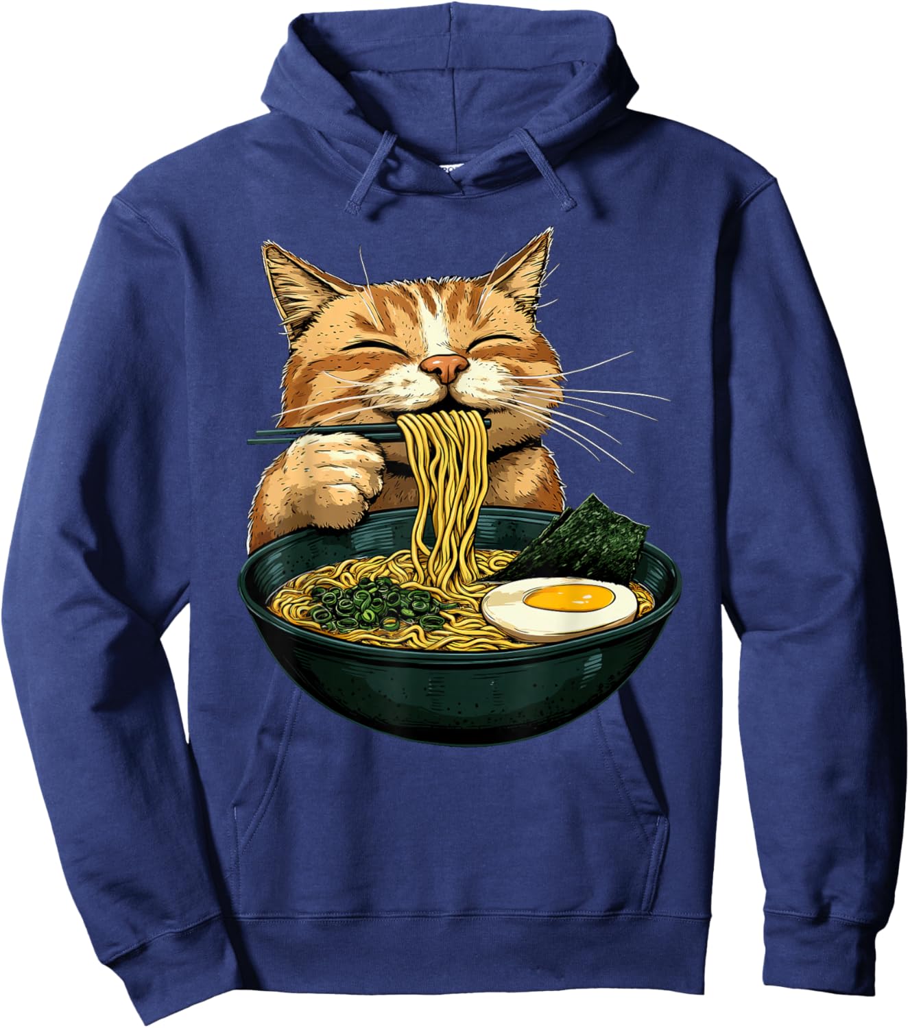 Funny Cat Eating Ramen Japanese Anime Kawaii Cat Hoodie - Hoodie | Navy