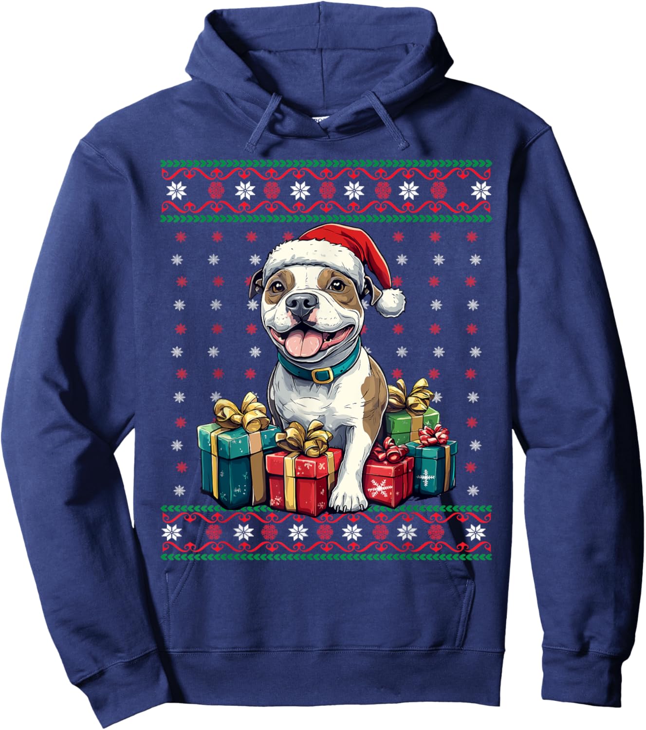 Amstaff Santa Hat Xmas American Staffordshire Ugly Christmas Hoodie - Hoodie | Navy