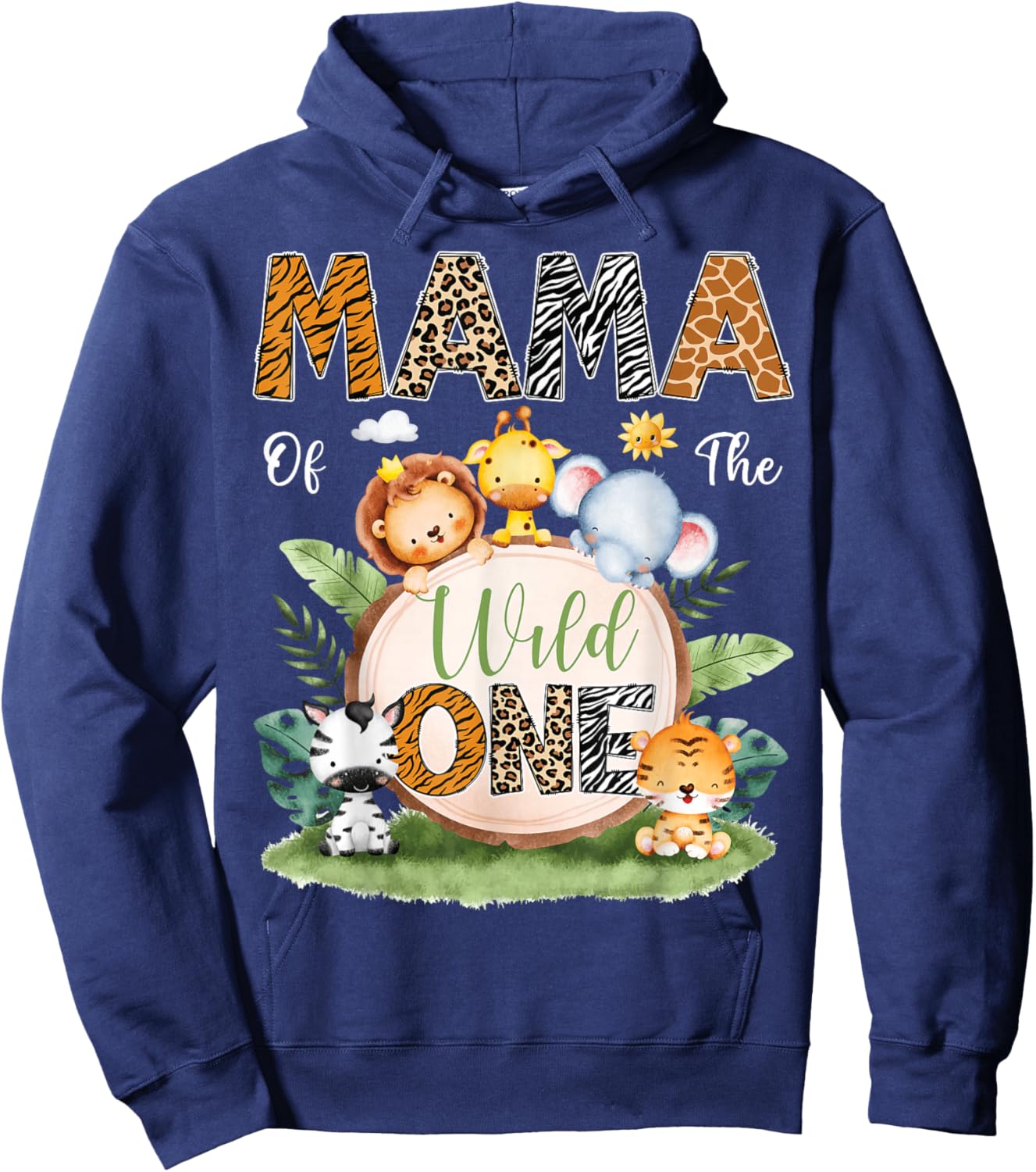 Mama Of The Wild One 1St Birthday Kids Safari Jungle Hoodie - Hoodie | Navy