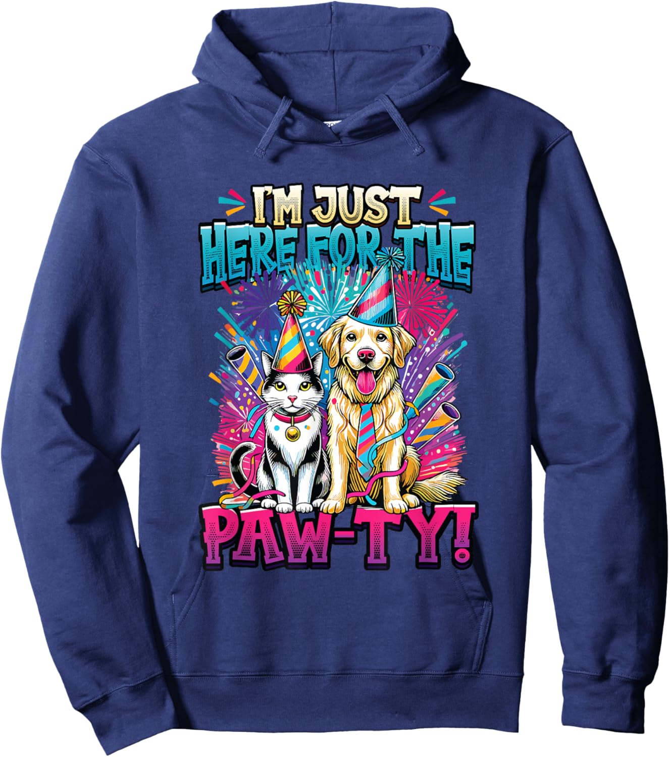 I'm Just Here For The Paw-ty - Animal Lover Birthday Hoodie - Hoodie | Navy