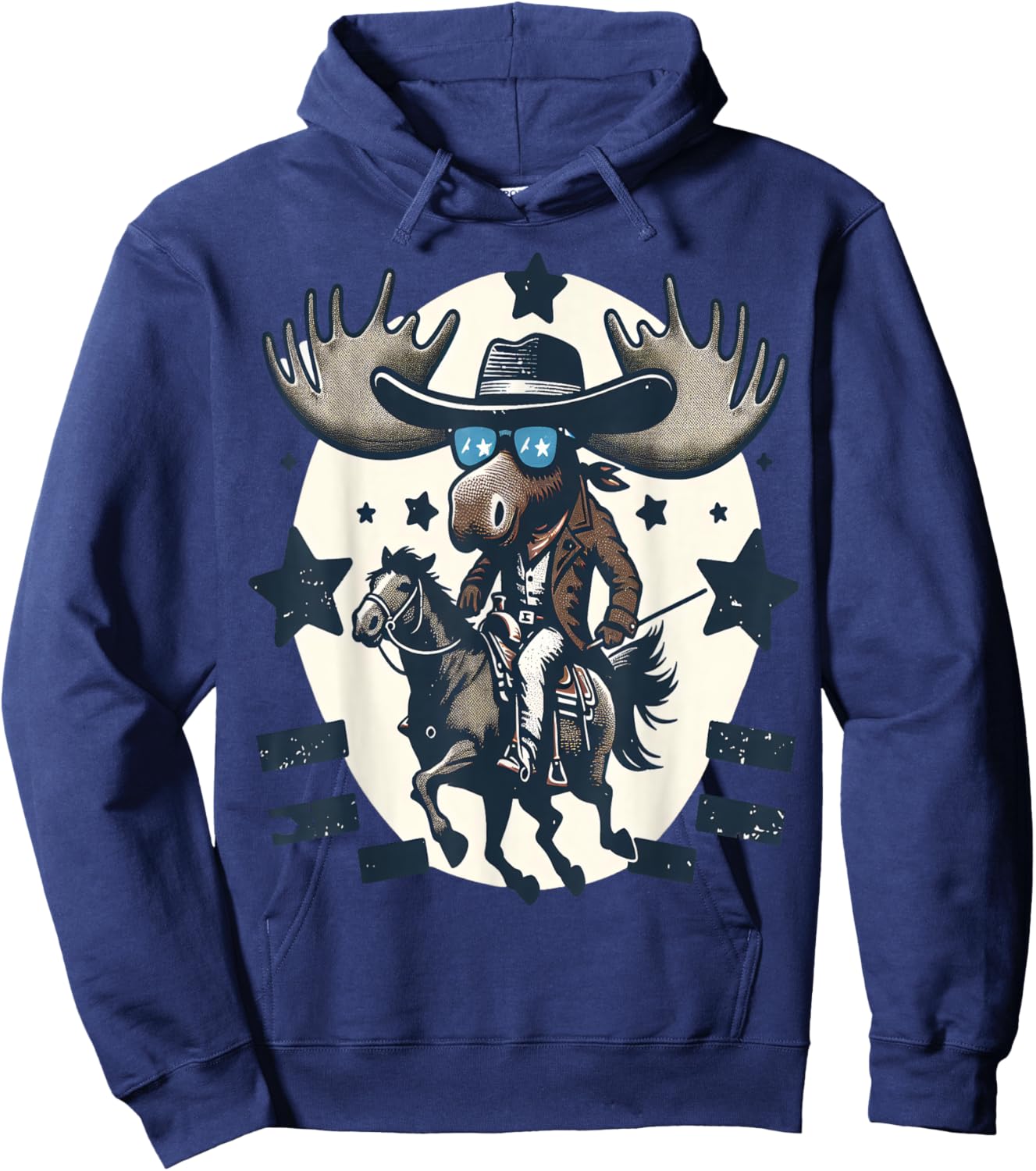 Moose Cowboy on Horse Vintage Elk Hoodie - Hoodie | Navy