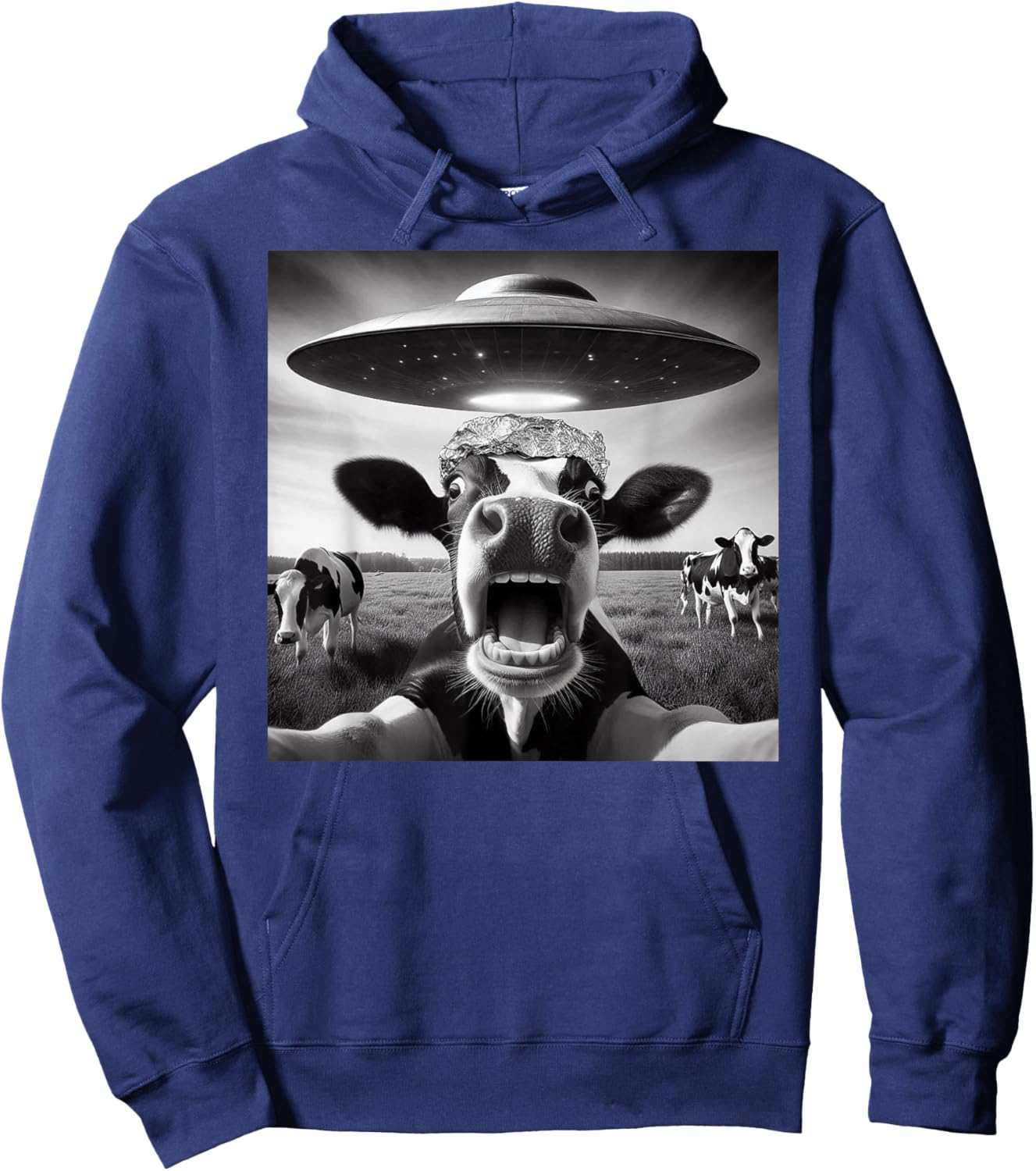 Funny Cow Abduction by UFO Selfie - Hilarious Alien Meme Hoodie - Hoodie | Navy