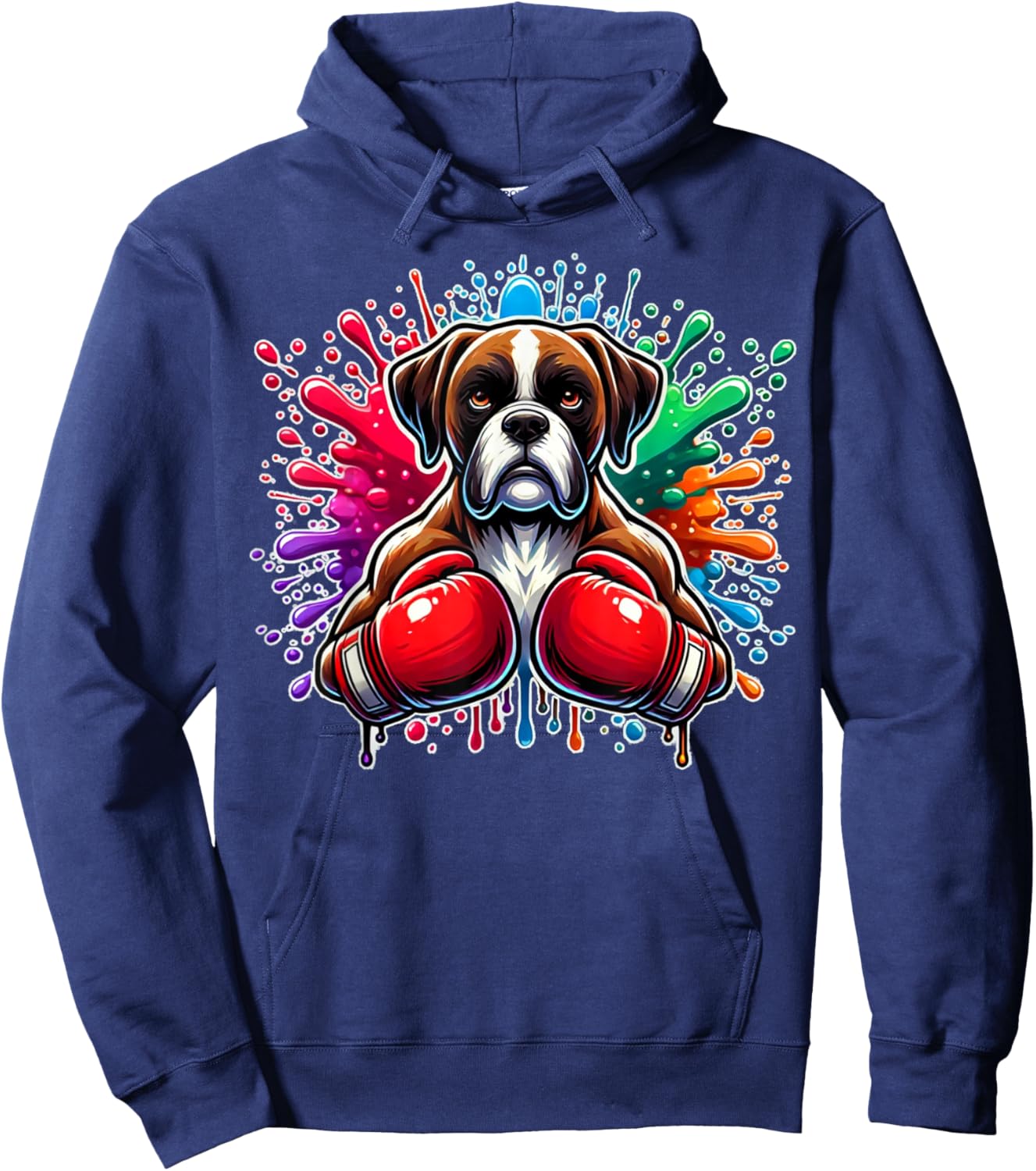 Funny Boxing Kickboxing Lover Boxer Dog Paint Splash Art Women Hoodie - Hoodie | Navy