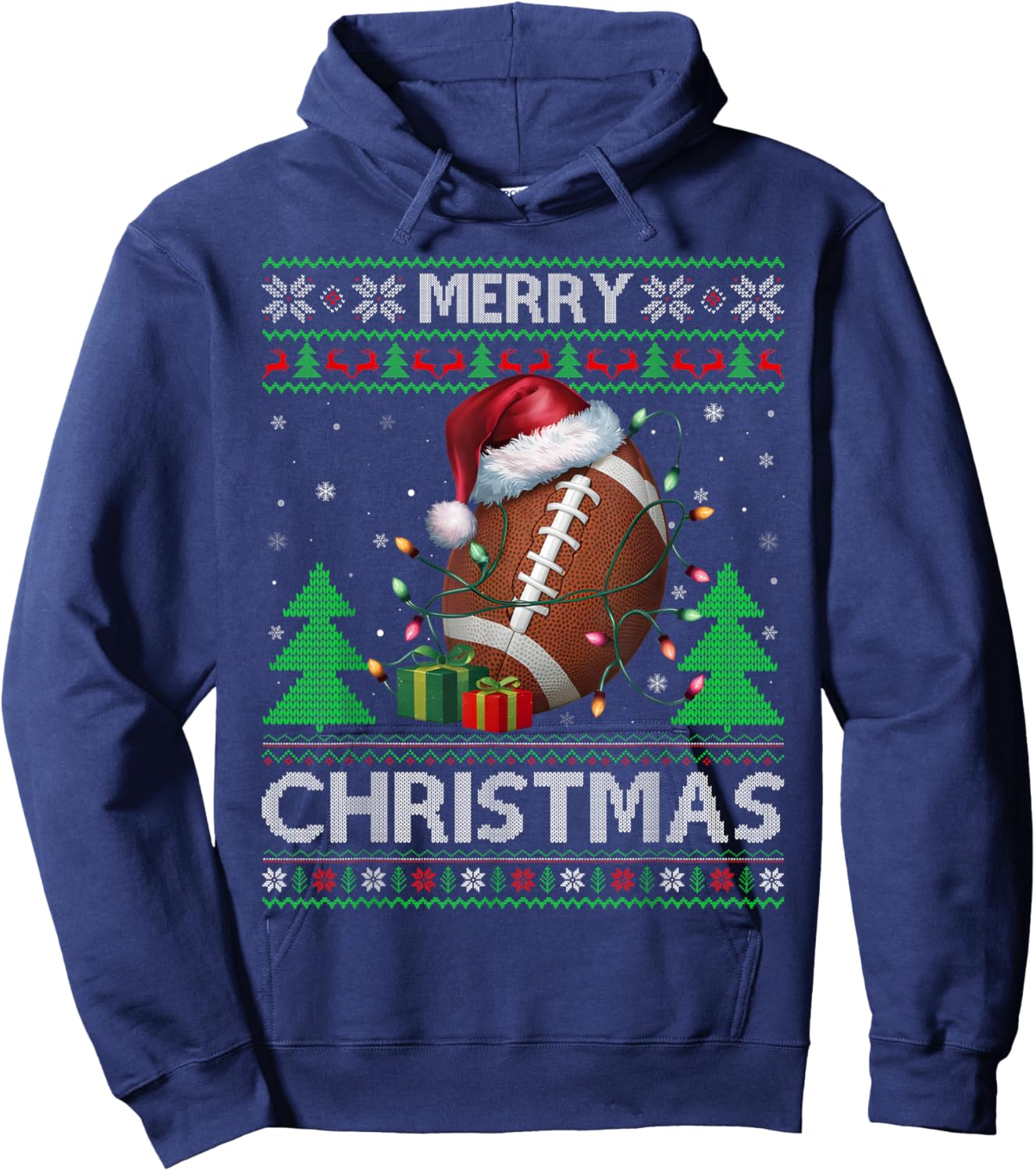 Ugly Xmas Sweater Style Santa American Football Christmas Hoodie - Hoodie | Navy