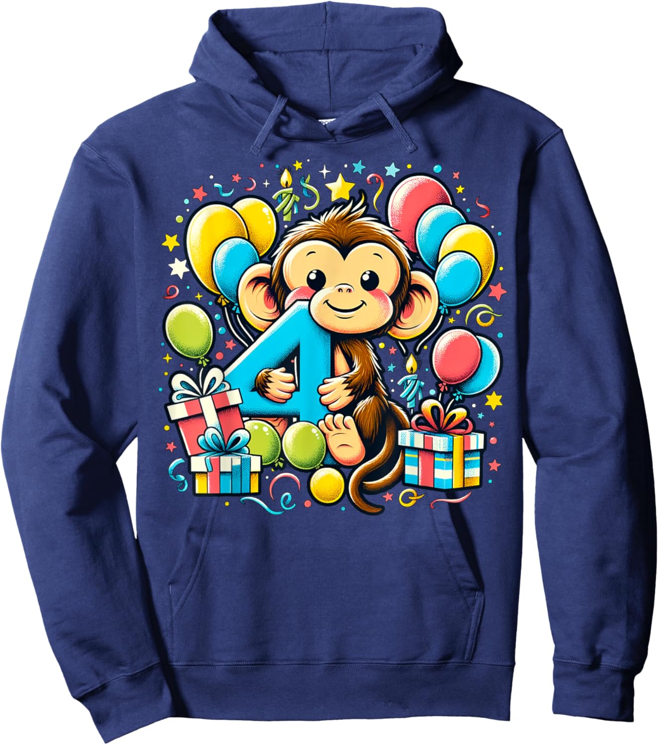 Monkey 4th birthday boy girl 4 years old fourth four Monkey Hoodie - Hoodie | Navy