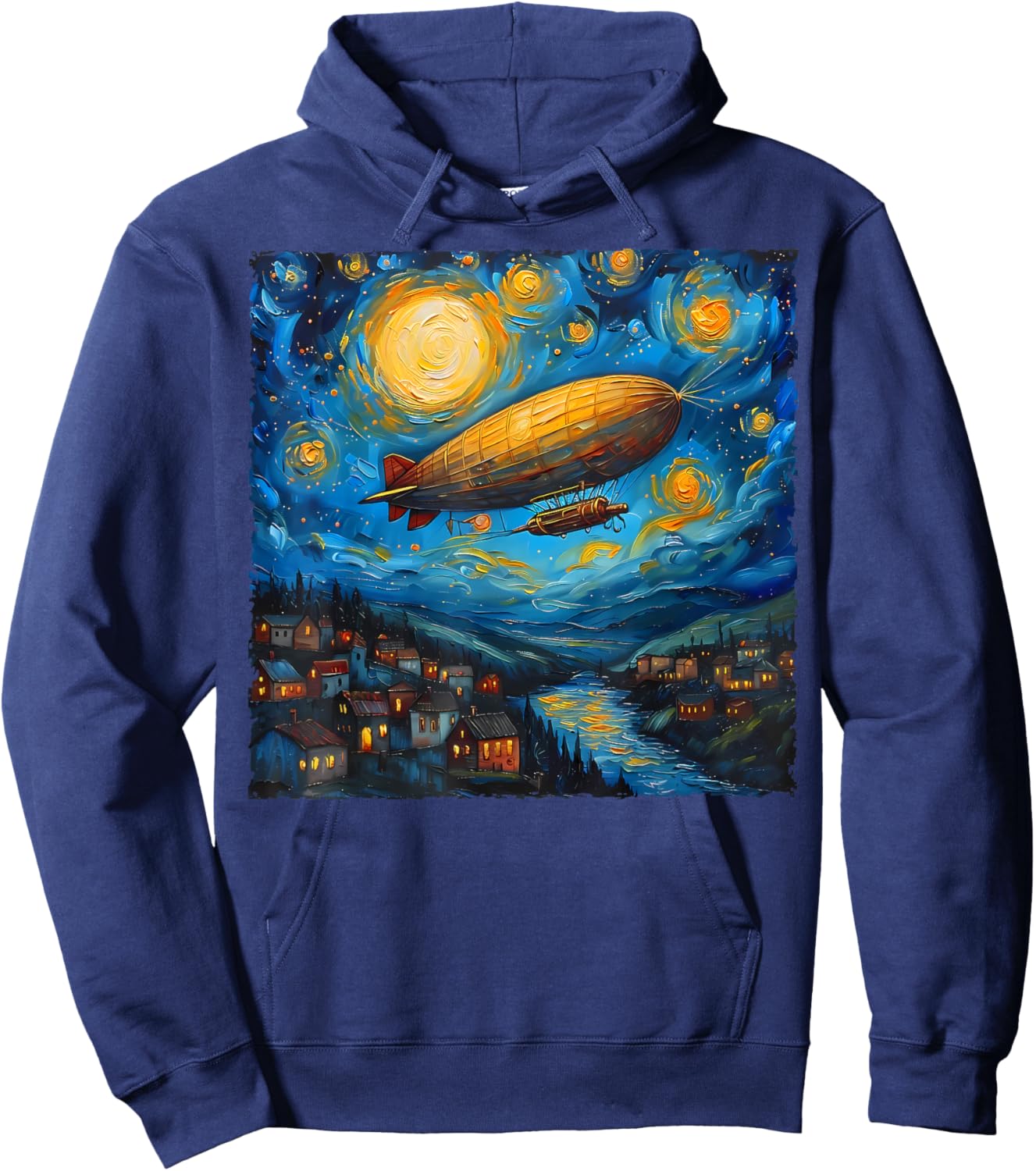 Zeppelin Van Gogh Starry Night Art Airship and Art Lovers Hoodie - Hoodie | Navy