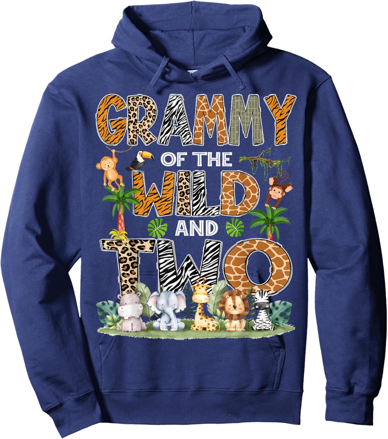 Grammy Of The Wild And Two Zoo Safari Jungle Birthday Hoodie - Hoodie | Navy