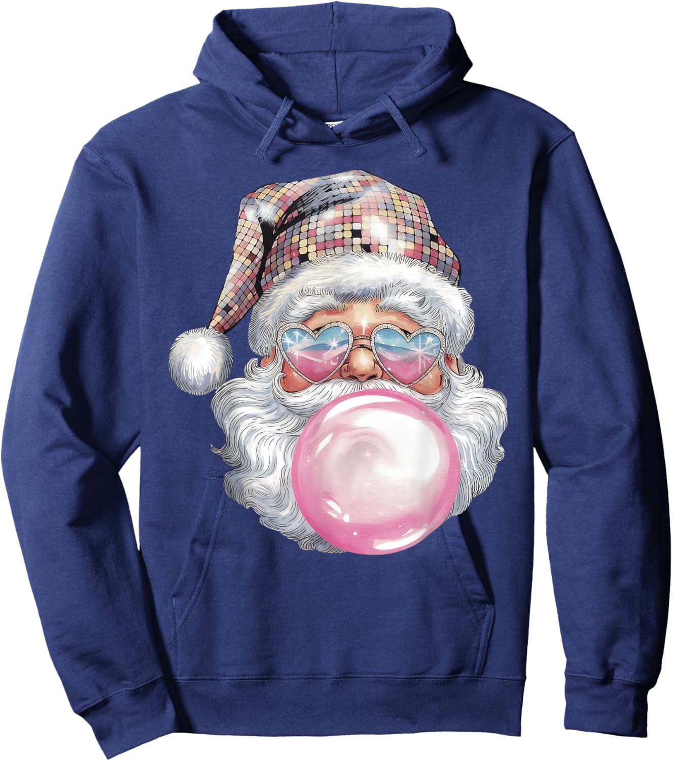 Cute Retro Santa Christmas Blowing Bubble Gum Vintage Girly Hoodie - Hoodie | Navy