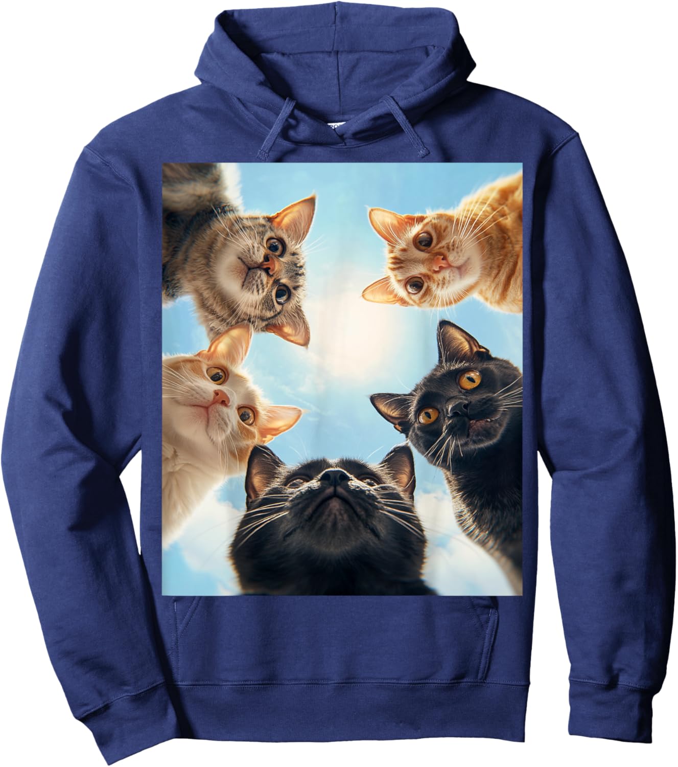 Cat Lover Black White Orange Funny Cat Face Hoodie - Hoodie | Navy