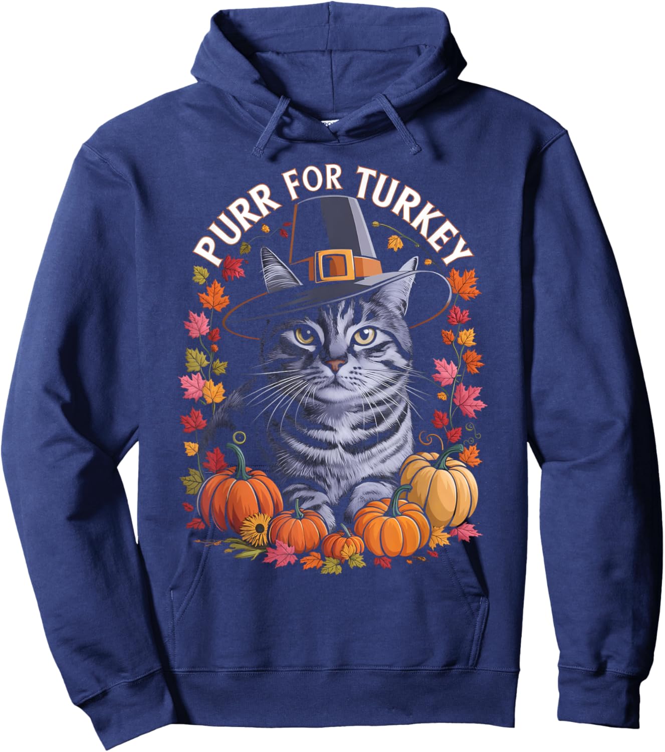 Thanksgiving Pilgrim Cat Lover Purr For Turkey Men Women Kids Hoodie - Hoodie | Navy