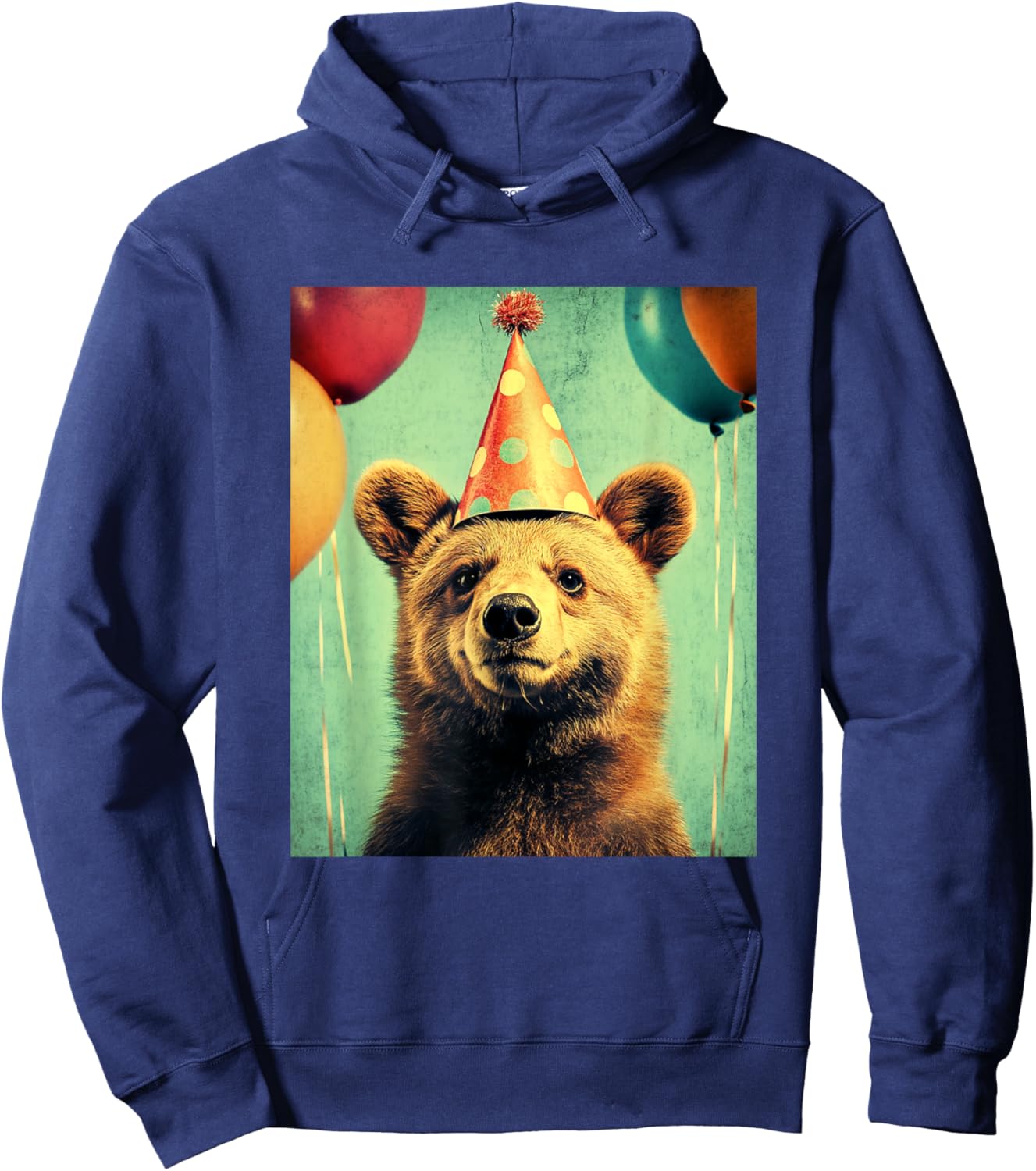 Bear Retro Art Print Birthday Party Balloons & Party Hat Hoodie - Hoodie | Navy