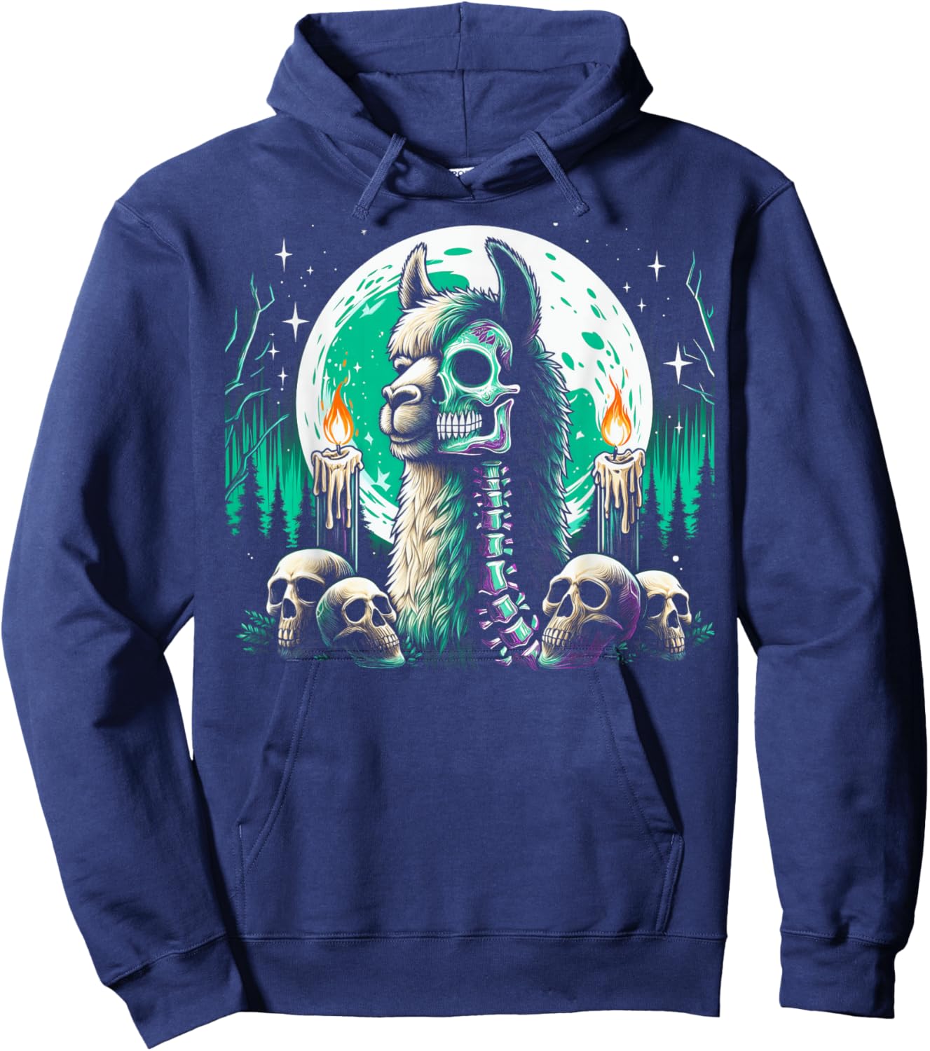 Cool Llama Skeleton Halloween Christmas Birthday Hoodie - Hoodie | Navy