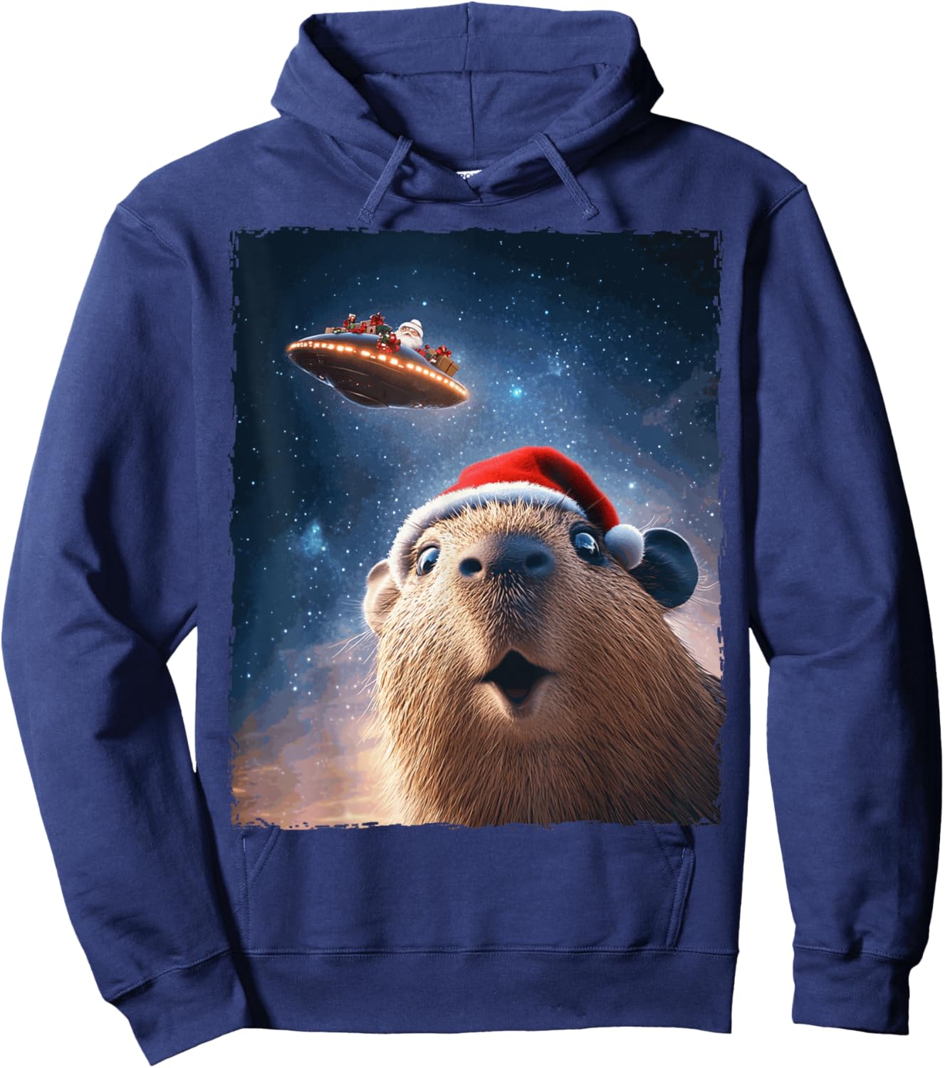 Funny Capybara Selfie Santa Ufo Xmas Christmas Hoodie - Hoodie | Navy