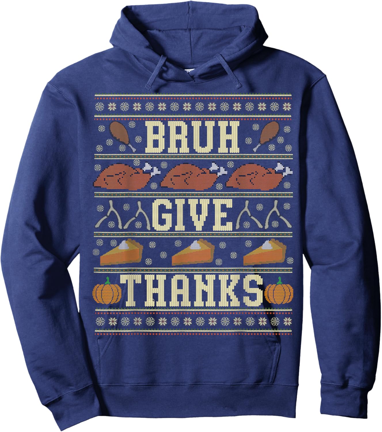 Bruh Meme Ugly Thanksgiving Sweater Turkey Teen Boys Kids Hoodie - Hoodie | Navy