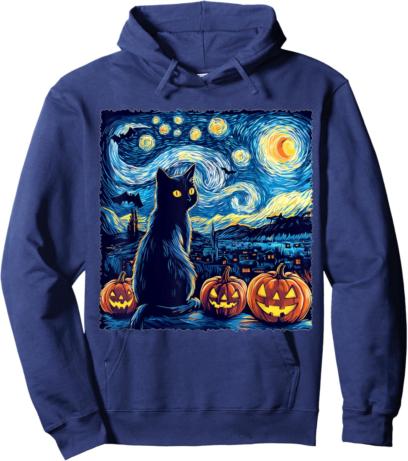 Cat Starry Night Van Gogh Cat For Cat Lover Cat Dad Cat Mom Hoodie - Hoodie | Navy