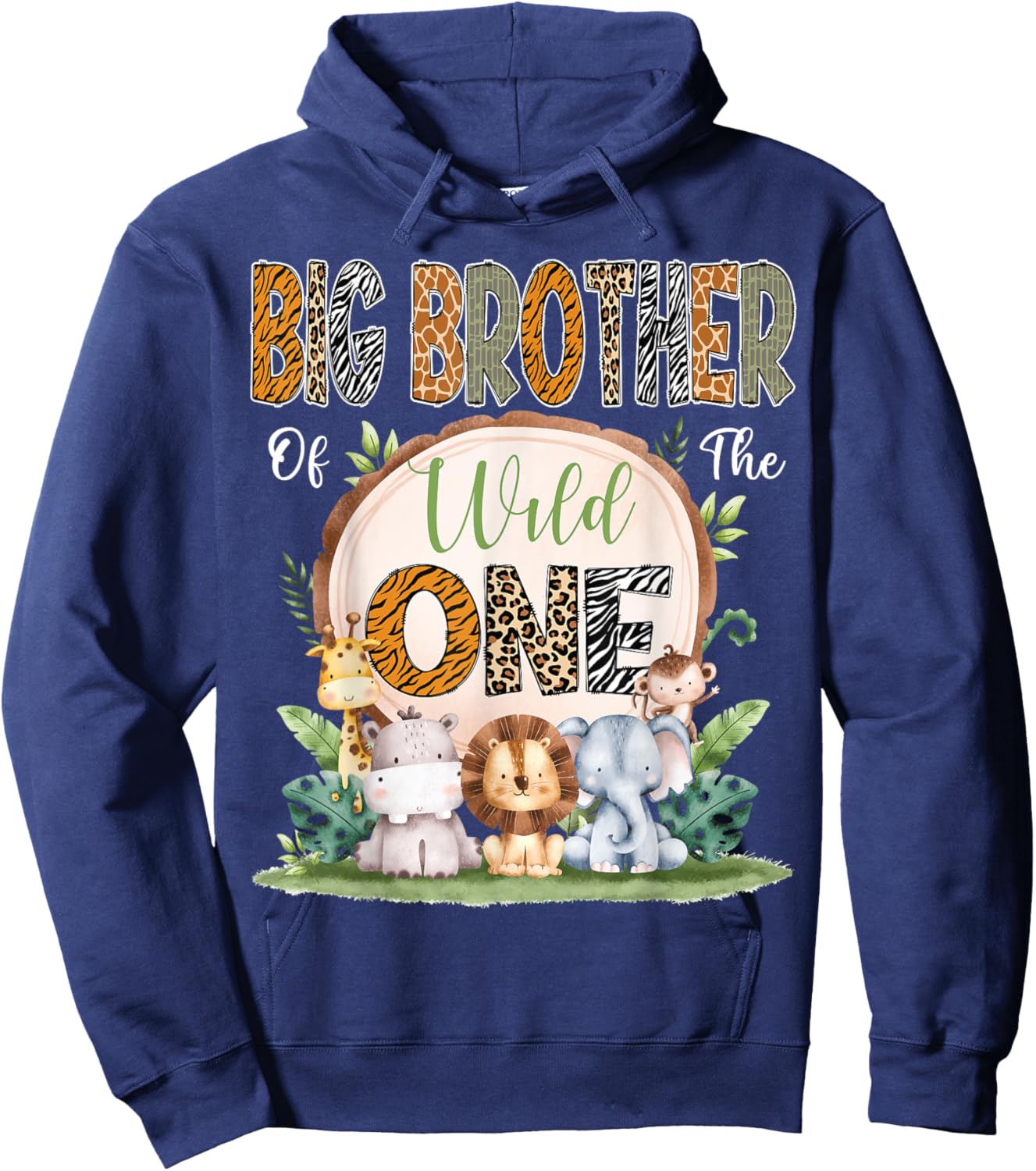 Big Brother Of The Wild One First Birthday Safari Woodland Hoodie - Hoodie | Navy