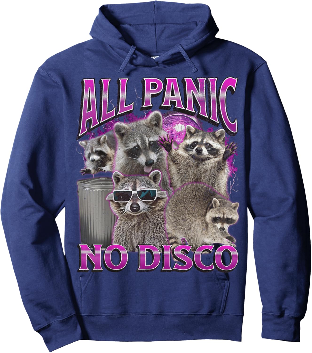 All Panic No Disco Funny Raccoon Meme Bootleg Graphic 90s Hoodie - Hoodie | Navy