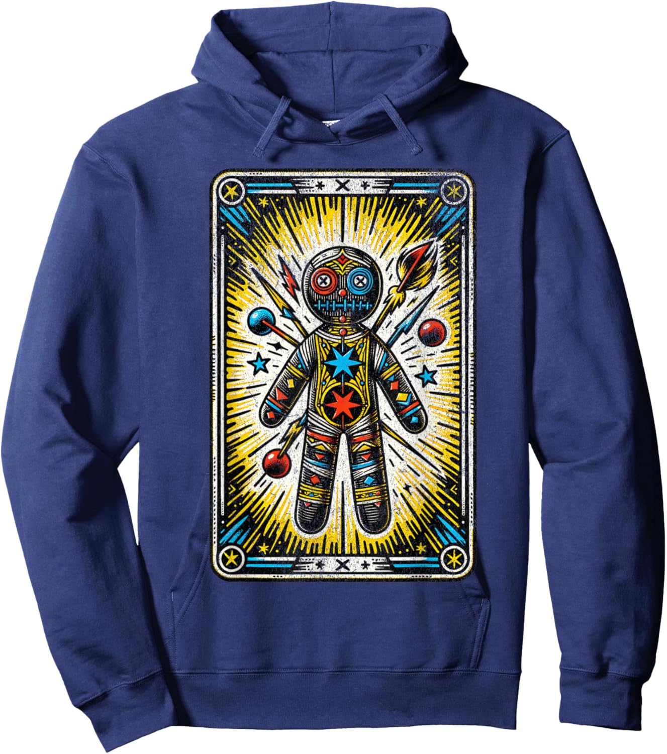 Vintage Voodoo Doll Tarot Card Cajun Creole Retro Magic Hoodie - Hoodie | Navy