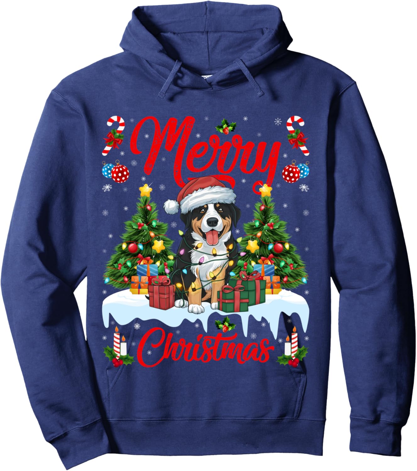 Xmas Tree Lighting Greater Swiss Mountain Dogs Christmas Hoodie - Hoodie | Navy