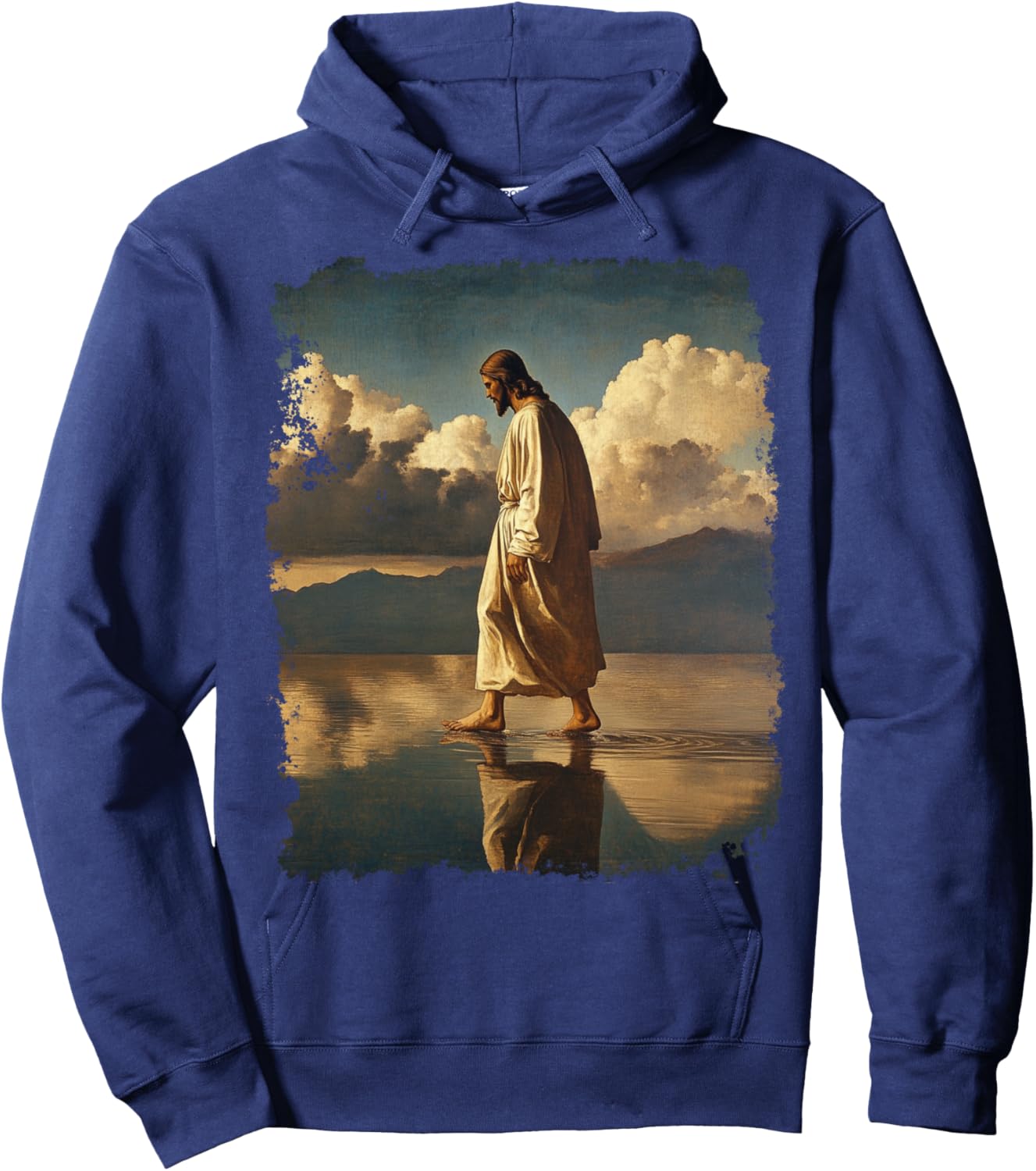 Jesus Christ Walking on Water Christian Bible Graphic Hoodie - Hoodie | Navy