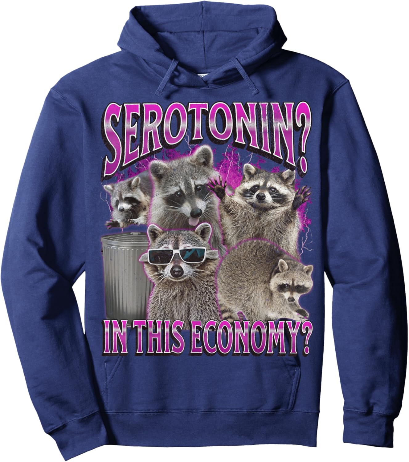 Serotonin In This Economy Funny Raccoon Meme Bootleg Graphic Hoodie - Hoodie | Navy