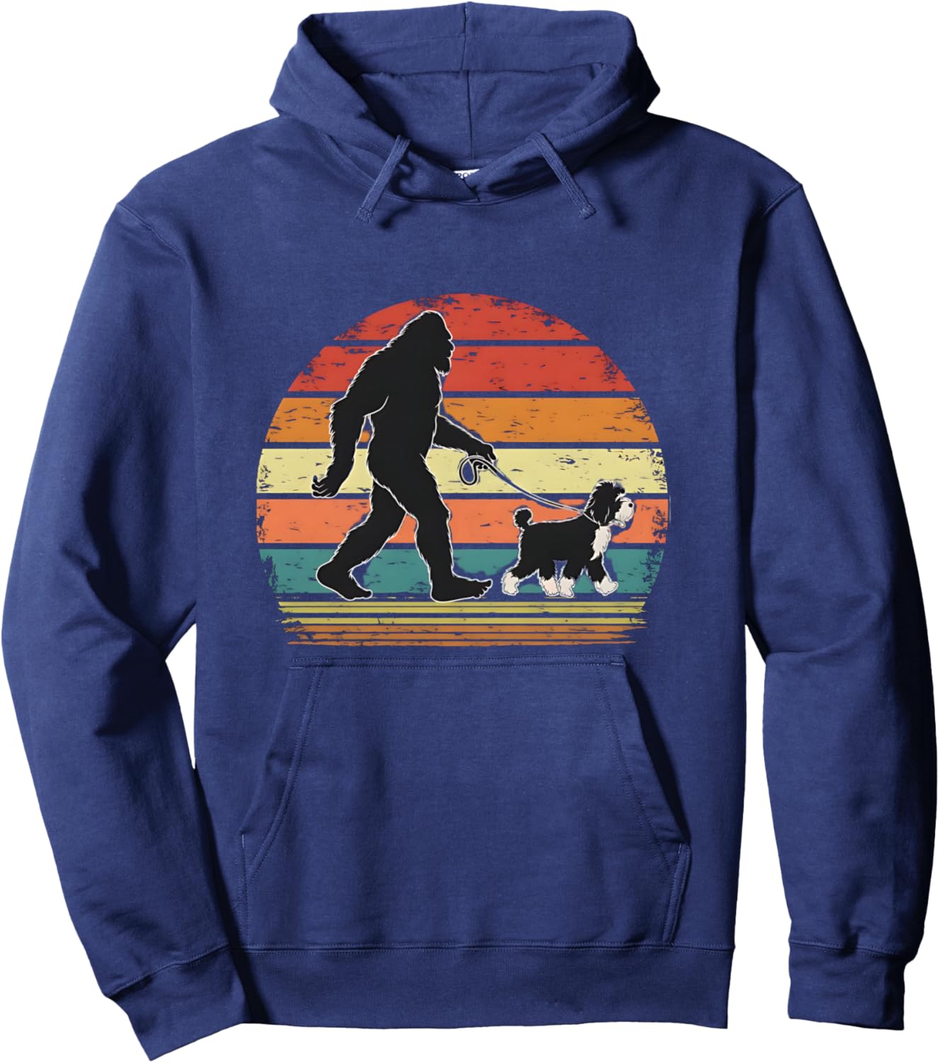 Bigfoot Walking a Dog Funny Bernedoodle Dog Dad Hoodie - Hoodie | Navy