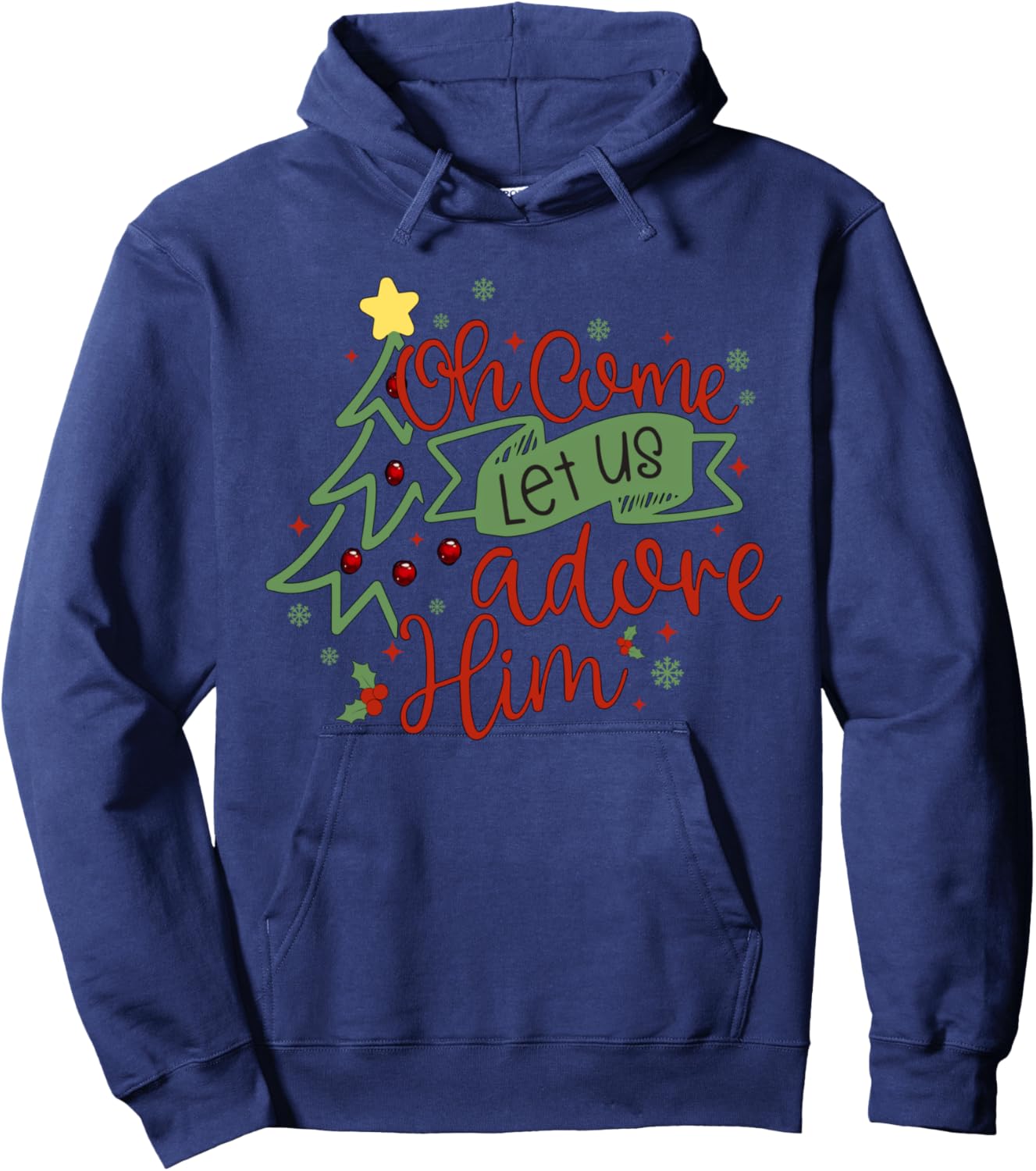 Oh Come Let Us Adore Him Religious Christmas Tree Christian Hoodie - Hoodie | Navy