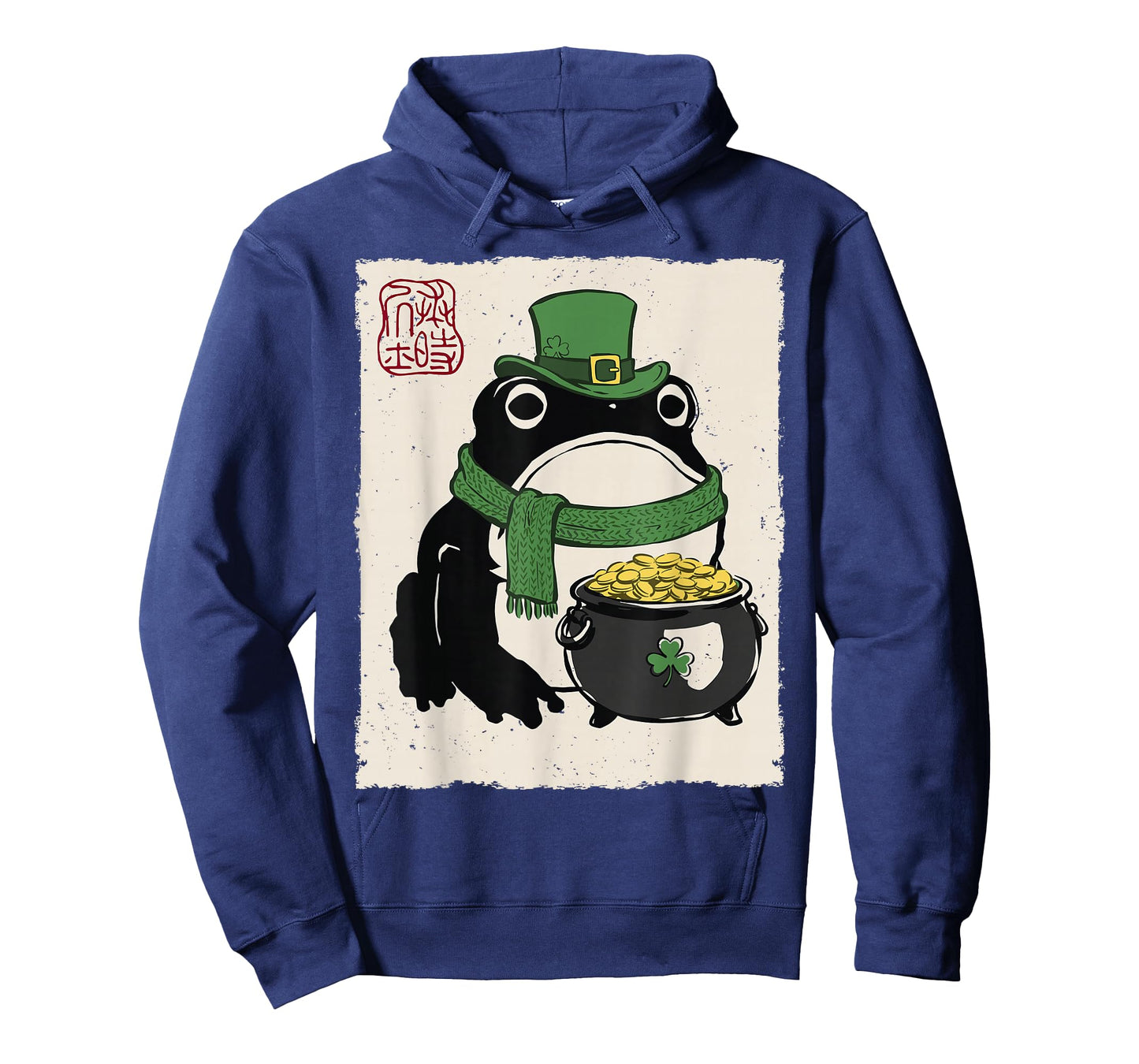 Grumpy Frog Funny St. Patricks Day Cloverleaf Anime Japanese T-Shirt - Hoodie | Navy