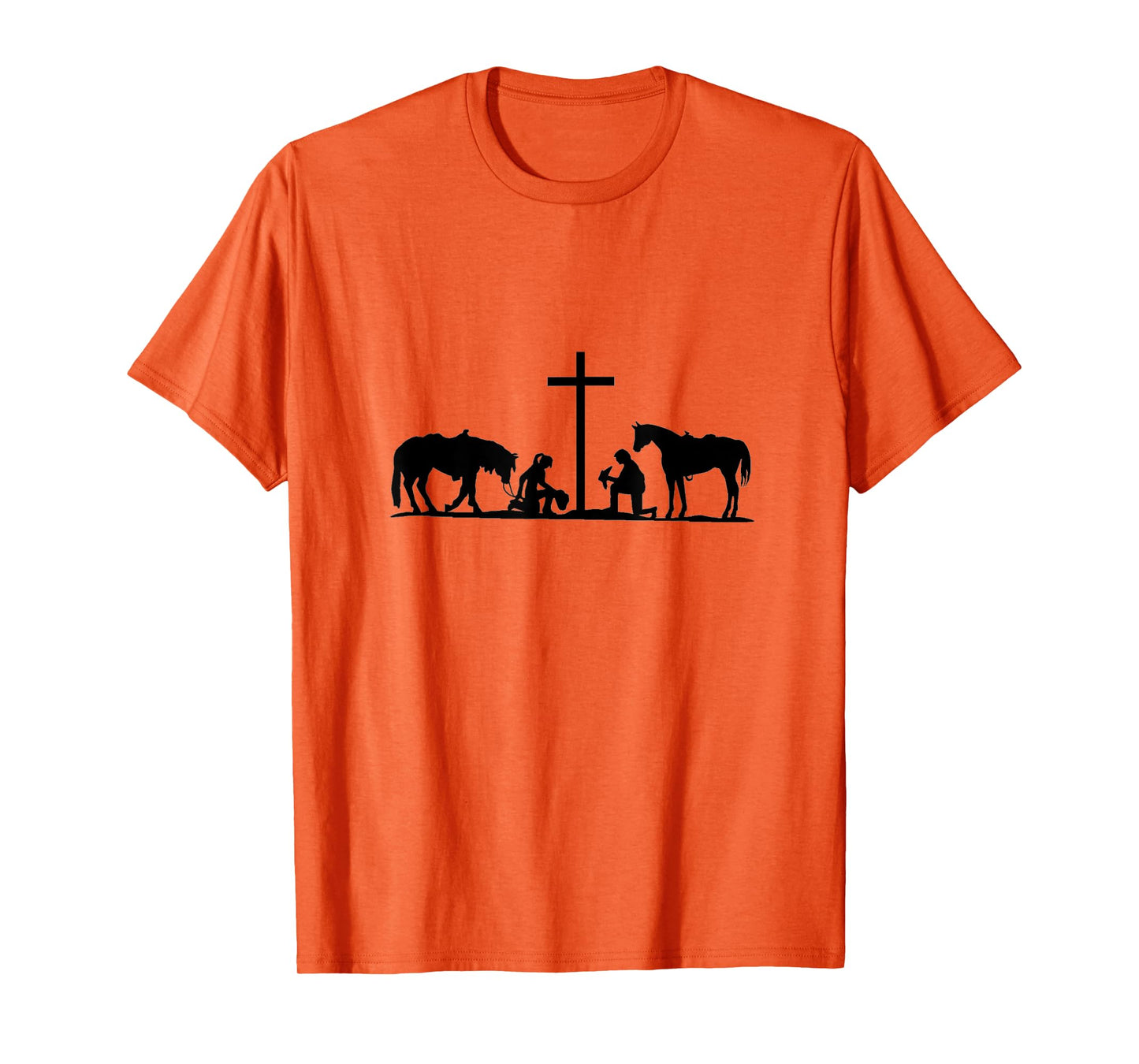 Western couple praying at cross with horses. cowboy. cowgirl T-Shirt