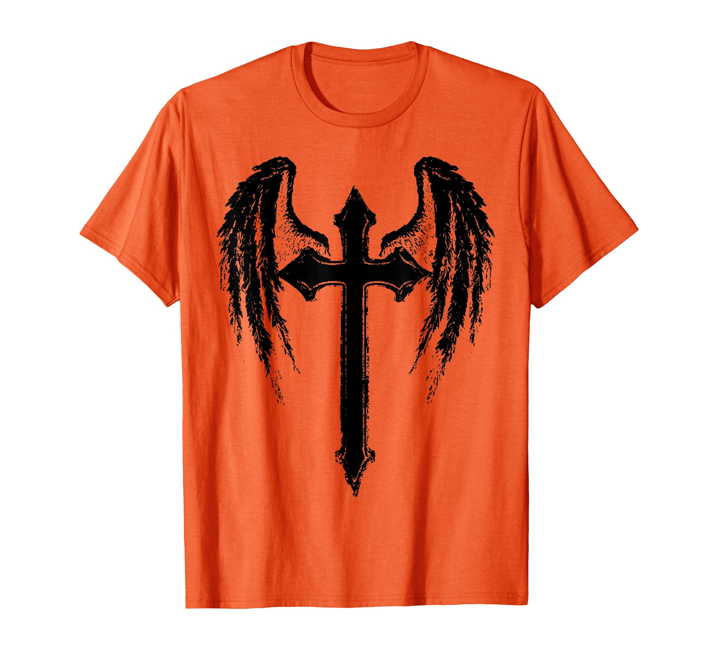 Angel Wings Jesus Christ Cross Christian Graphic Black T-Shirt