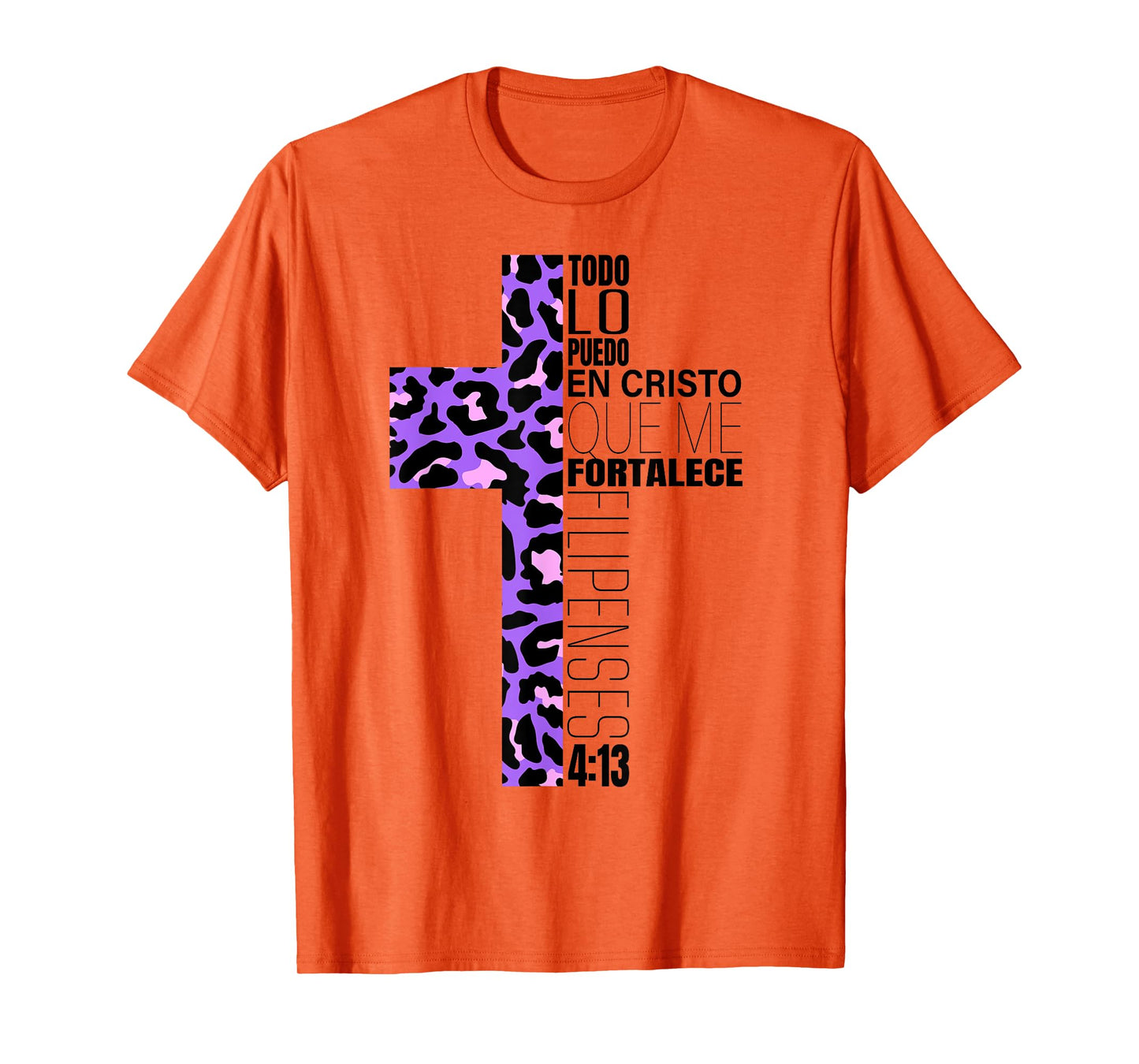 Cheetah Print Cross Christian Spanish Gifts Women Español T-Shirt