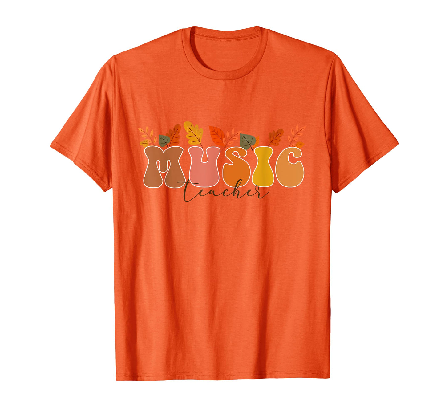 Groovy Retro Music Teacher Vintage Fall Leaves Autumn Season T-Shirt for Men Women