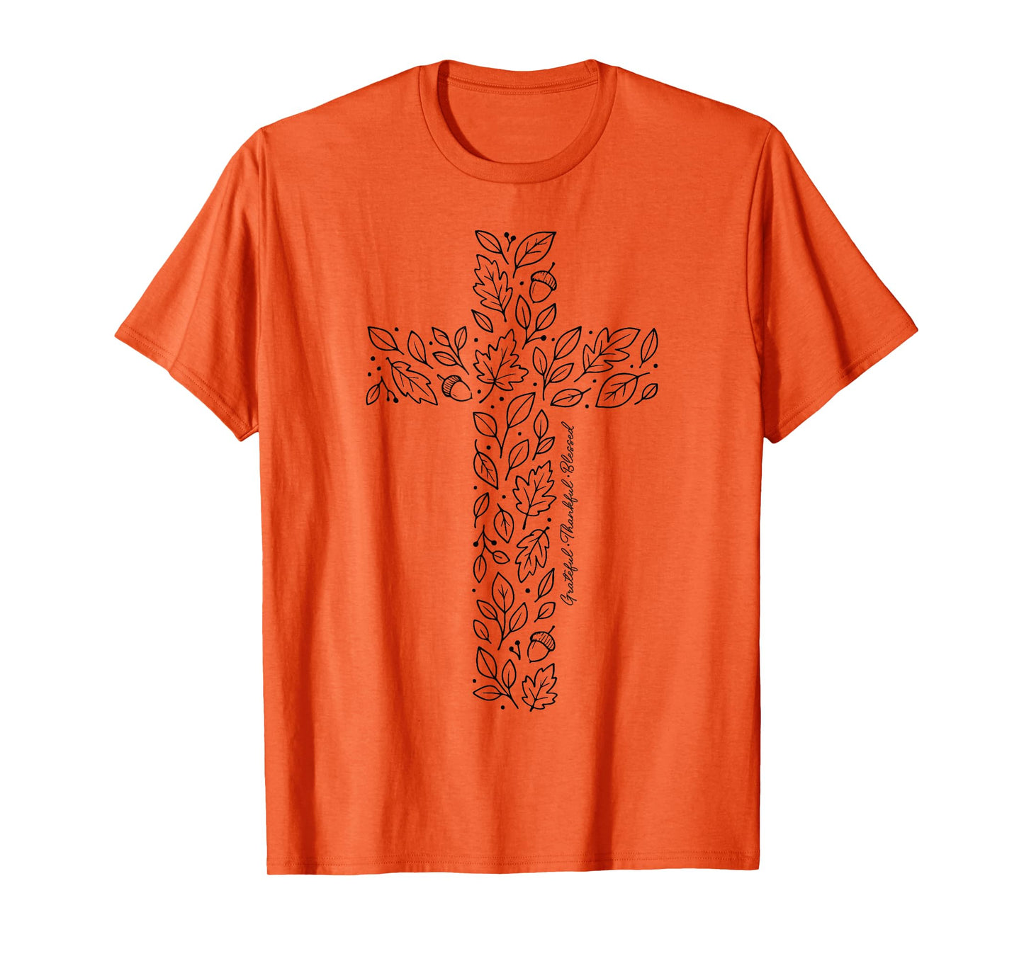 Christian Cross Tee Autumn Leaves Grateful Thankful Blessed T-Shirt