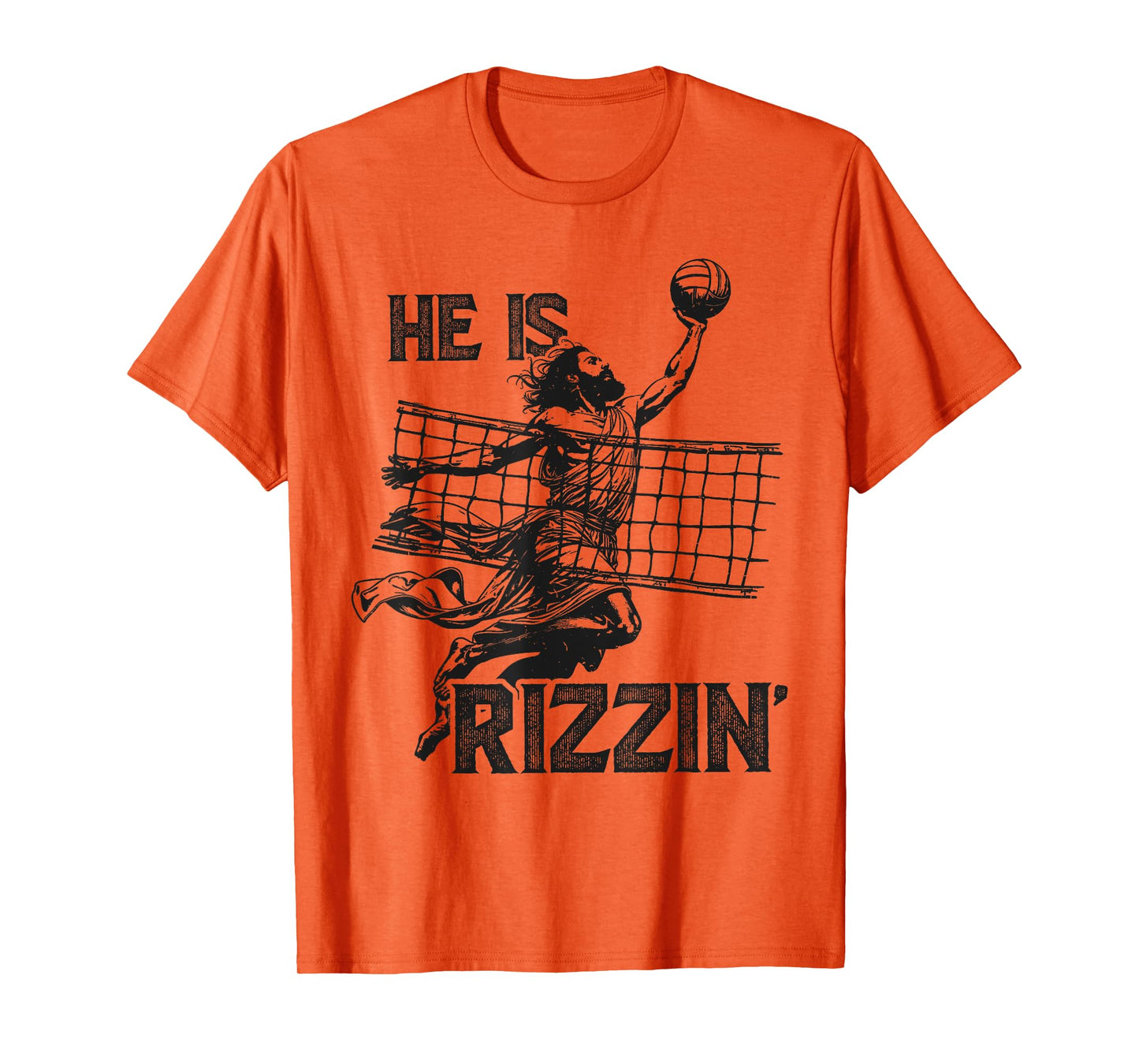 He Is Rizzin Funny Jesus Playing Volleyball Player Easter T-Shirt