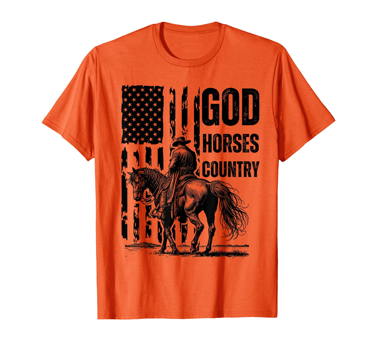 God Horses Country Christian Cowboy & American Patriot T-Shirt - Unisex-Adults, Grey, Small, Short Sleeve