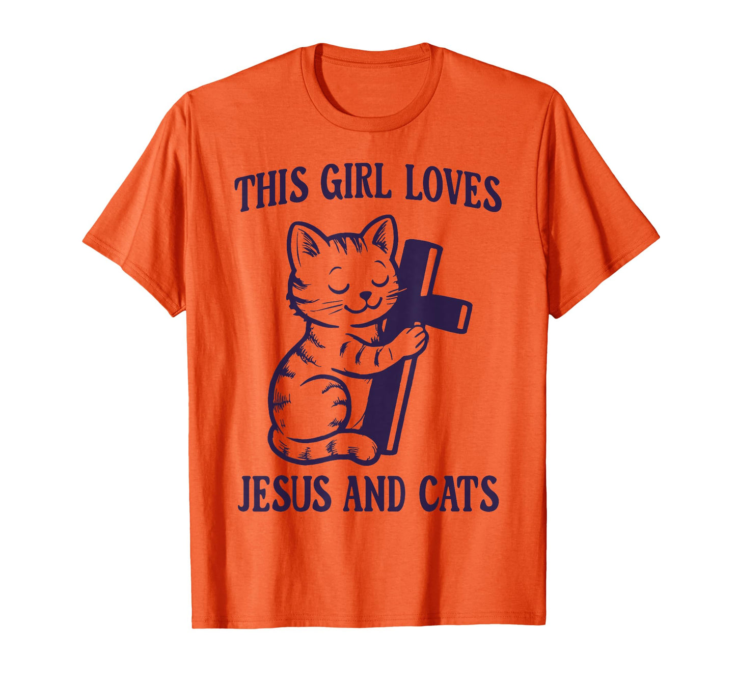 Christian This Girl Loves Jesus and Cats Cat Hugging Cross T-Shirt