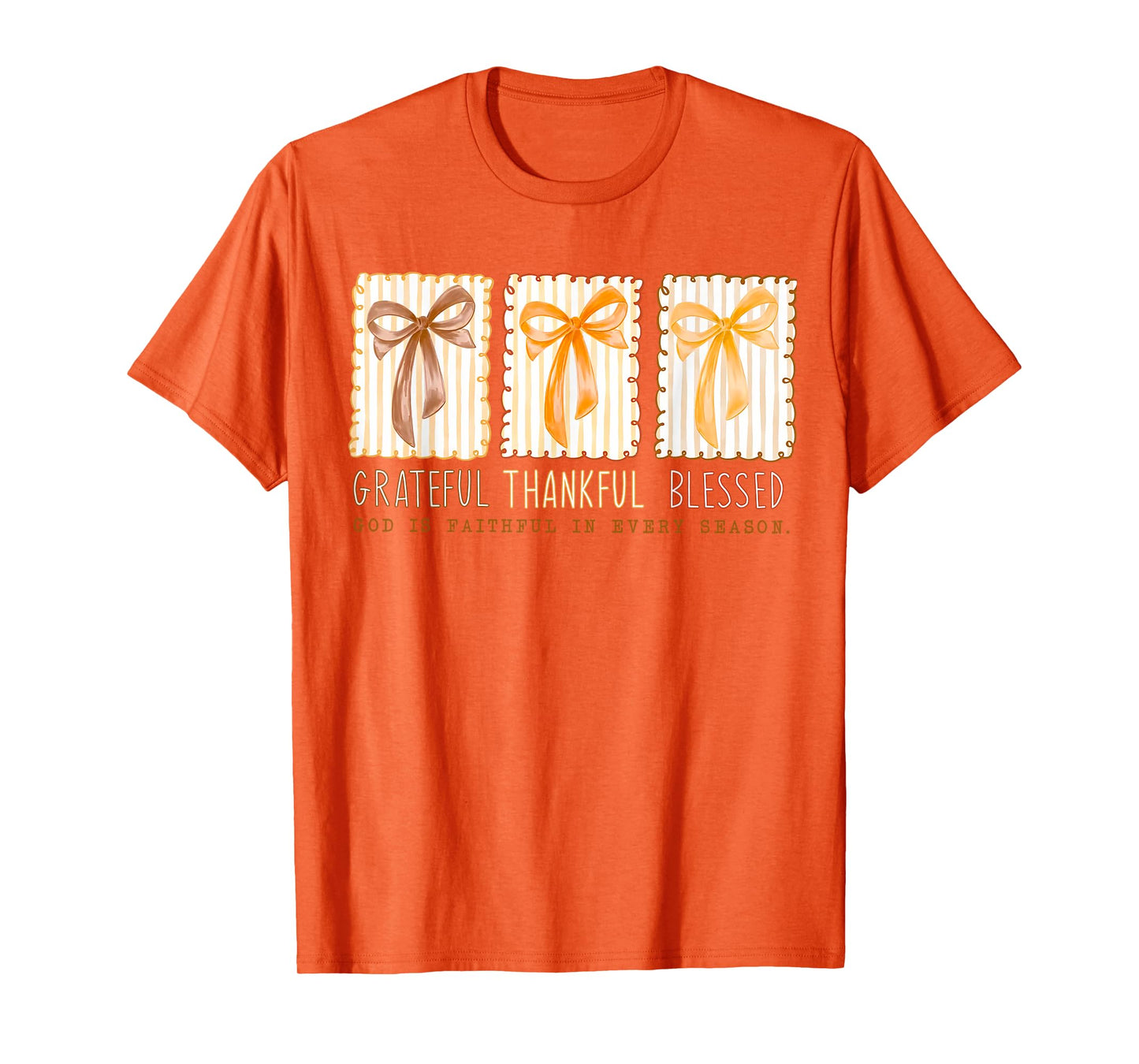 Grateful Thankful Blessed Coquette Bow Fall Season Christian T-Shirt