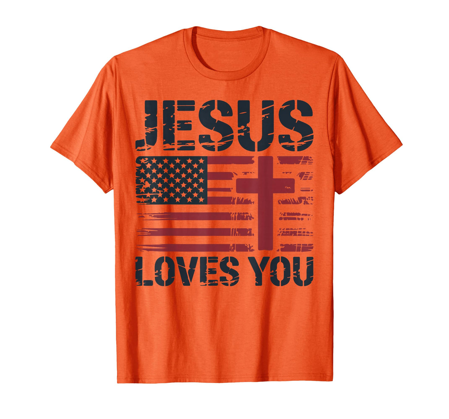 Mens Jesus Loves You American Flag Christian Patriotic Cross T-Shirt