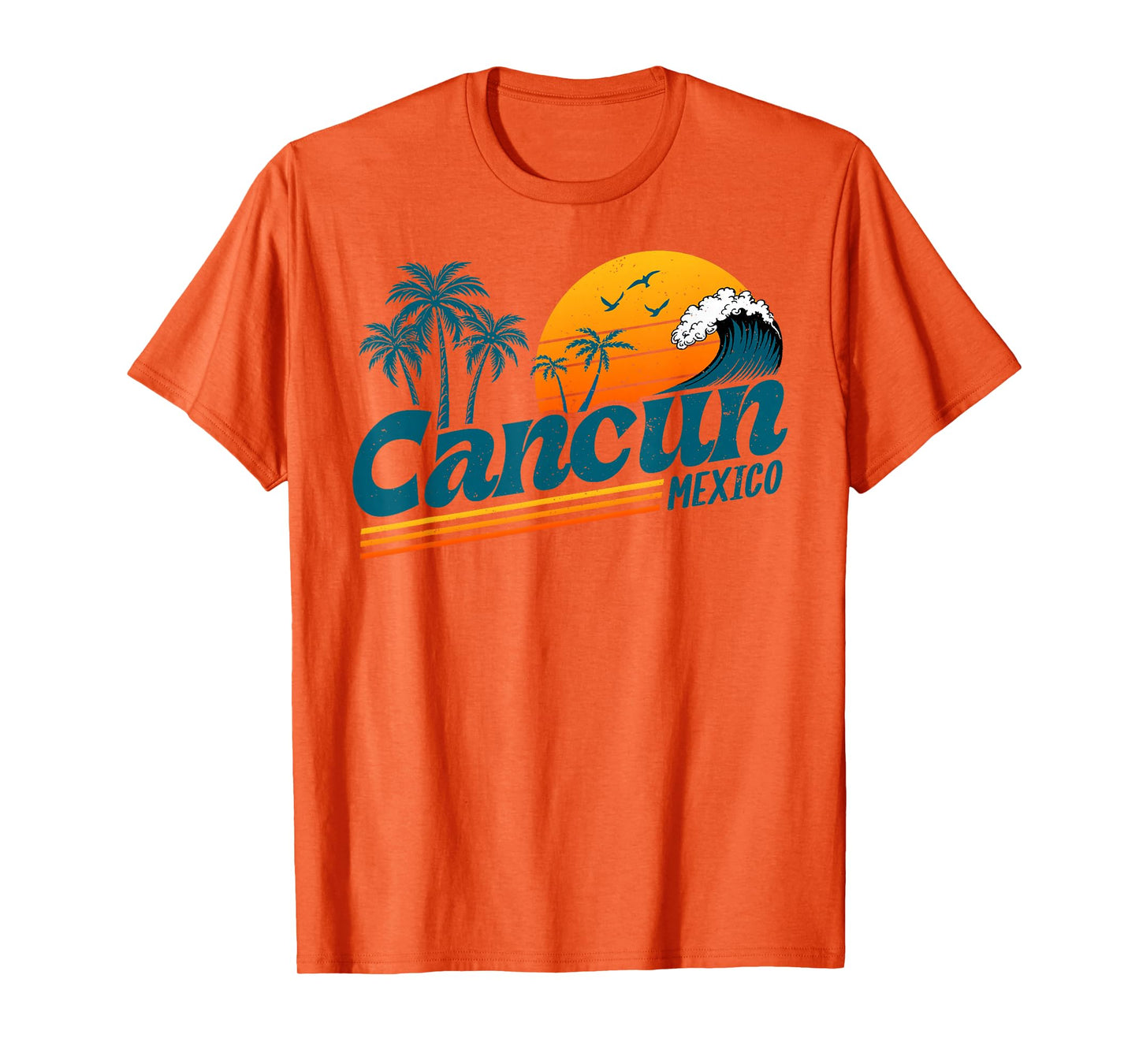 Retro Cancun Mexico Sunset Palm Tree Beach Summer Vacation T-Shirt