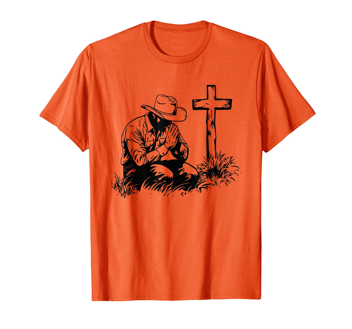 Praying Cowboy Kneeling Cross Western Bible Jesus Horse T-Shirt