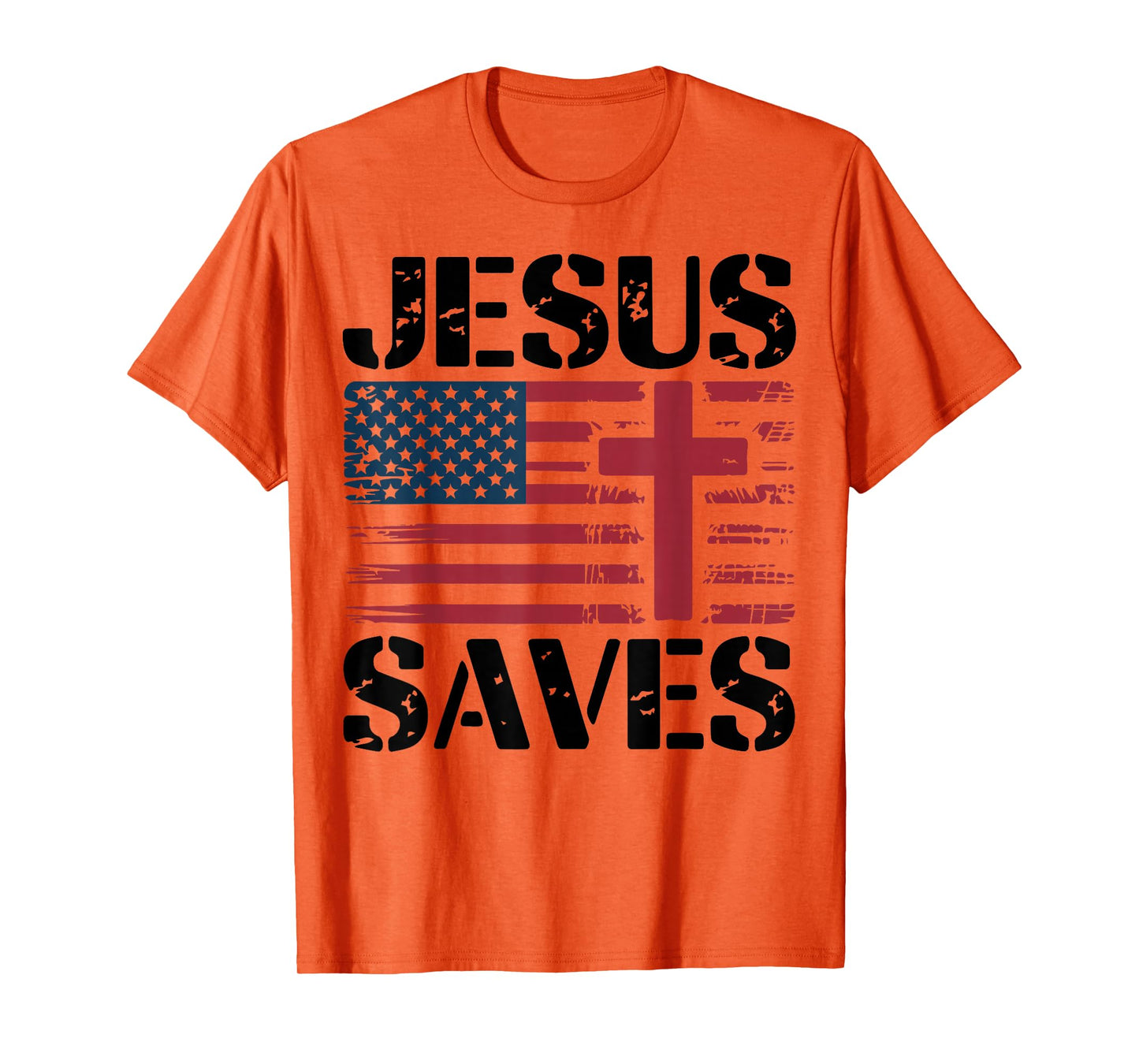 Jesus Saves Christian Patriotic Cross Faith American Flag T-Shirt