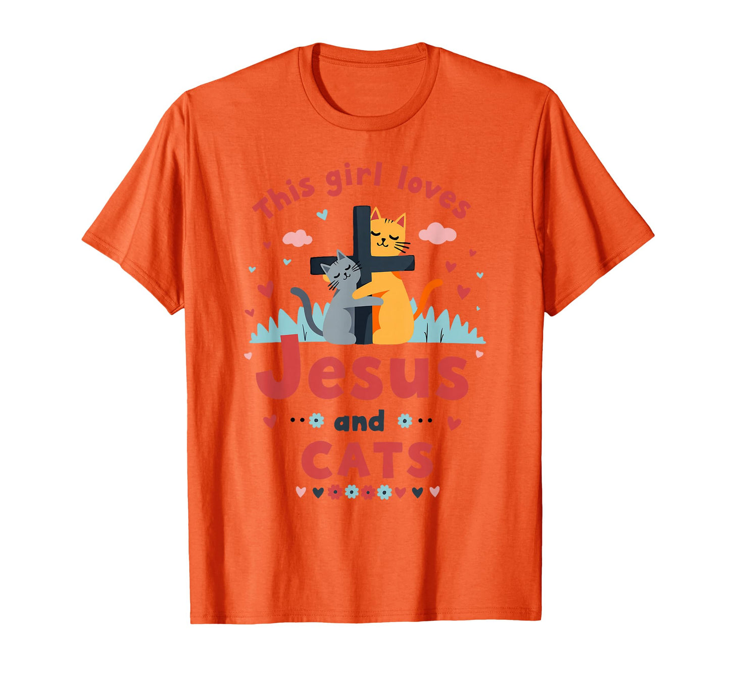 Christian This Girl Loves Jesus and Cats, Cats Hugging Cross T-Shirt