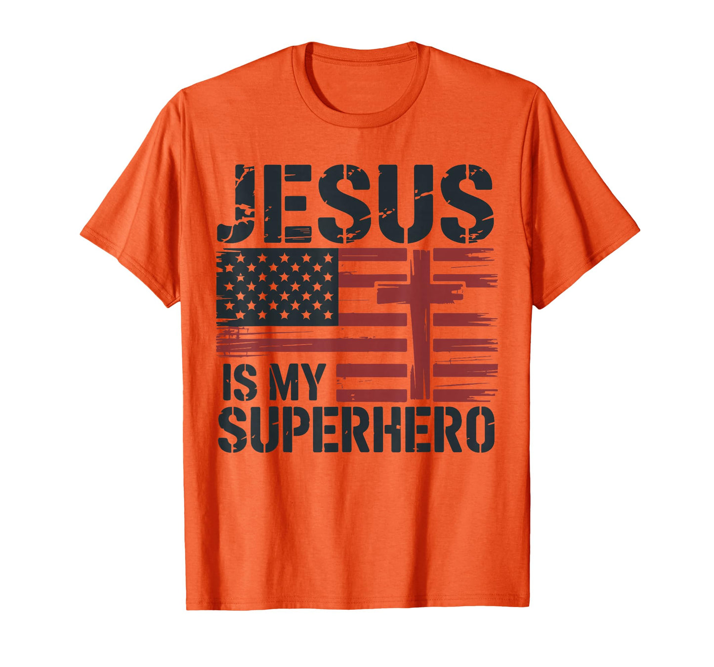 Jesus My Superhero American Flag Christian Patriotic Cross T-Shirt