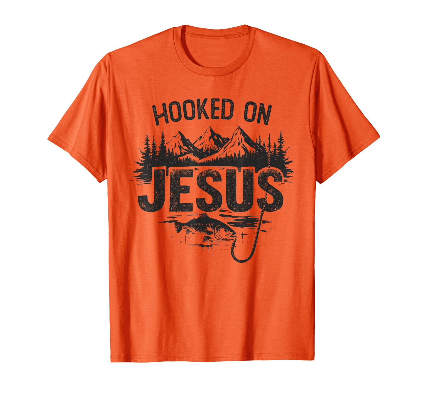 Hooked On Jesus Fishing Christian Fisherman Religious T-Shirt