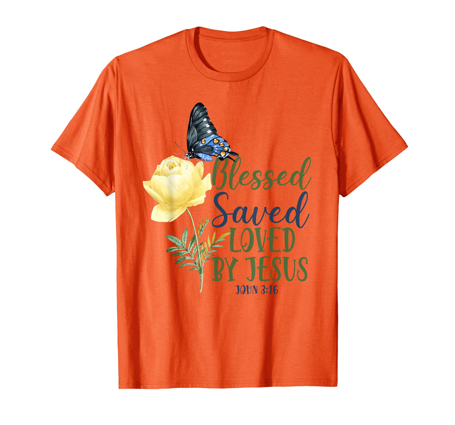 Christian Bible Verse Quote Butterfly Rose Flower John 3:16 T-Shirt