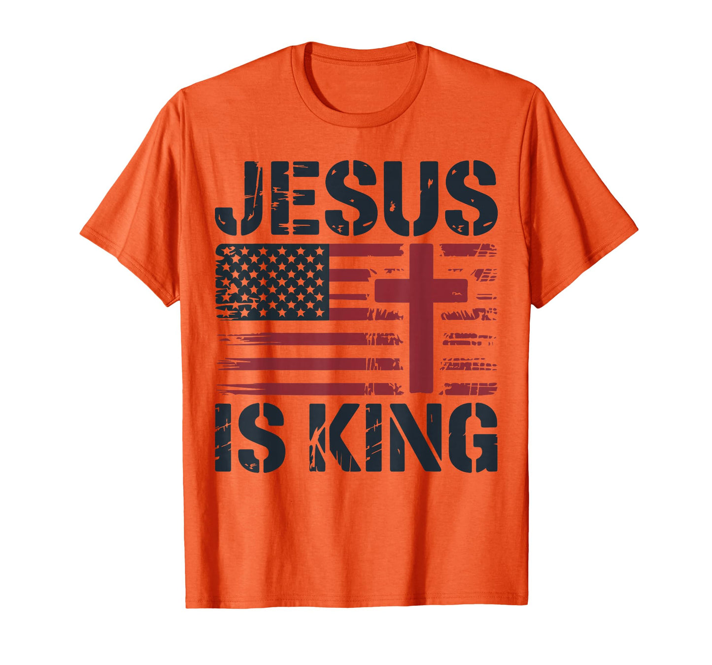 Mens Jesus is King American Flag Christian Patriotic Cross T-Shirt