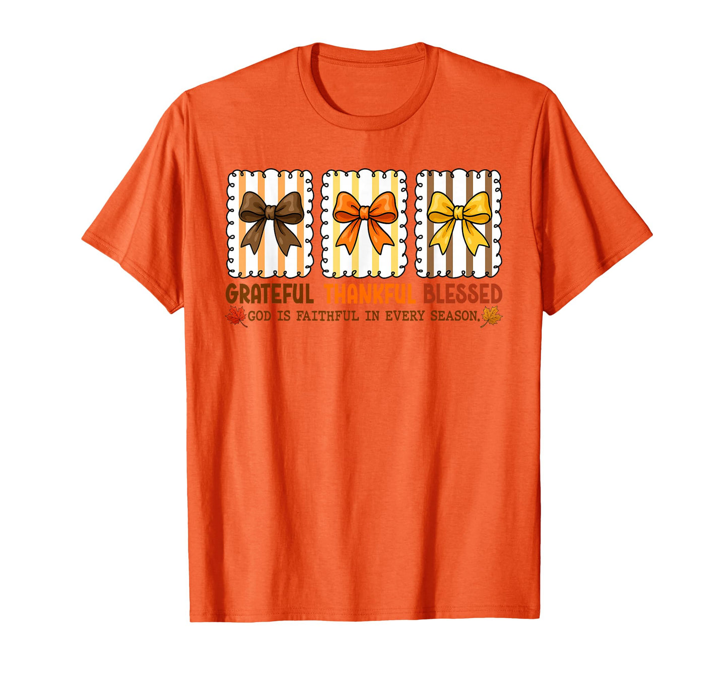 Cute Coquette Christian Fall Bow Grateful Thankful Blessed T-Shirt