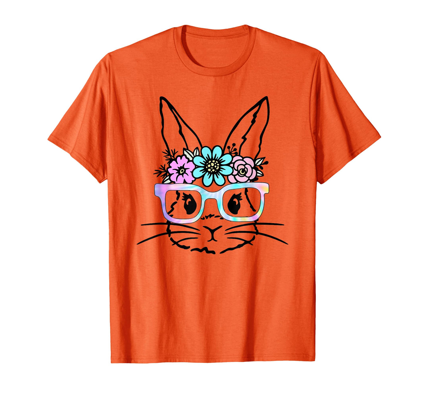 Cute Bunny Rabbit Face Tie Dye Glasses Girl Happy Easter Day T-Shirt